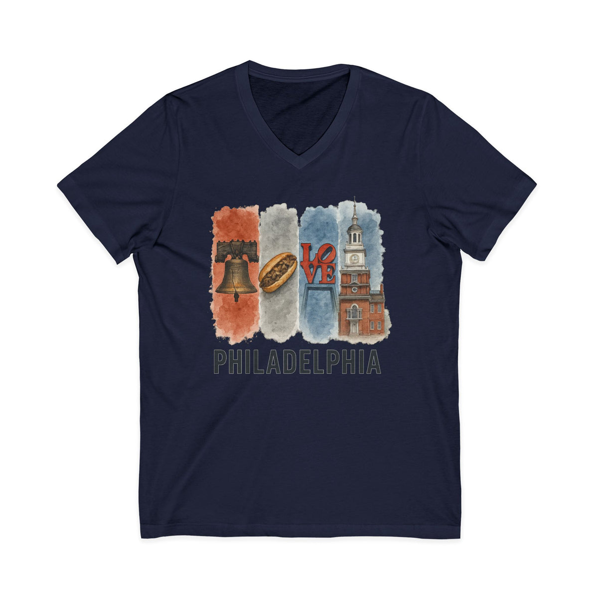 Philadelphia Brushstroke Watercolor V-Neck Shirt