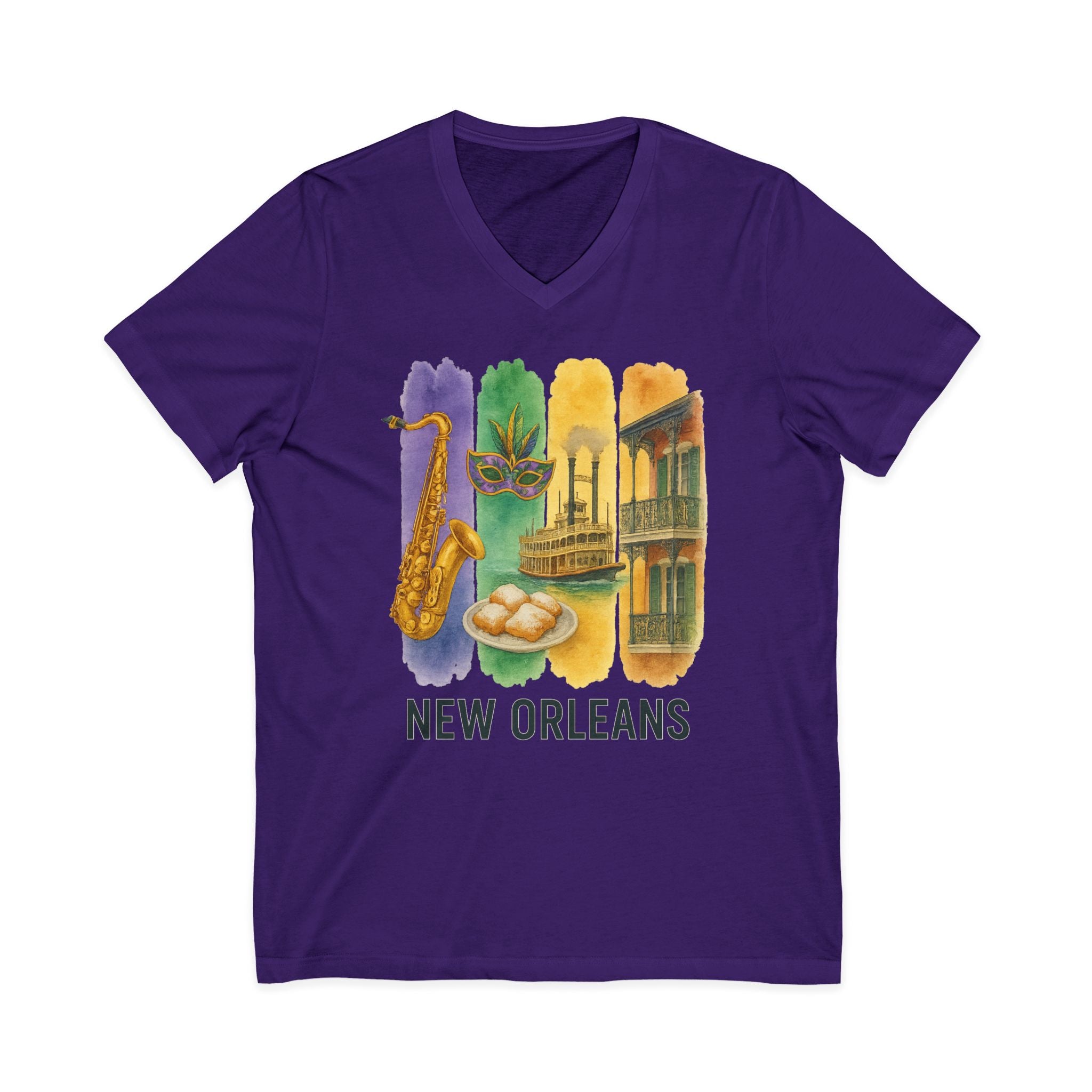 New Orleans Brushstroke Watercolor V-Neck Shirt