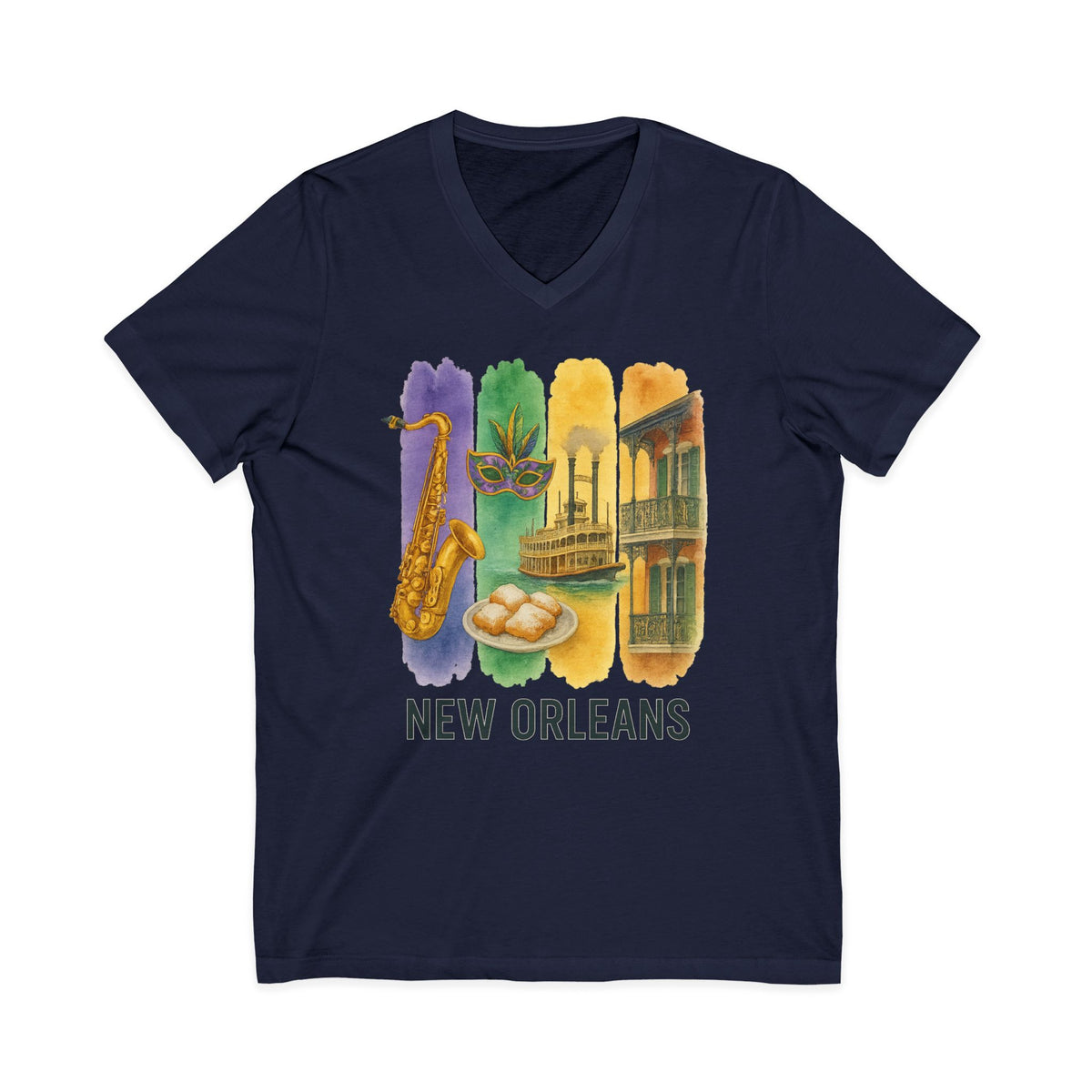 New Orleans Brushstroke Watercolor V-Neck Shirt