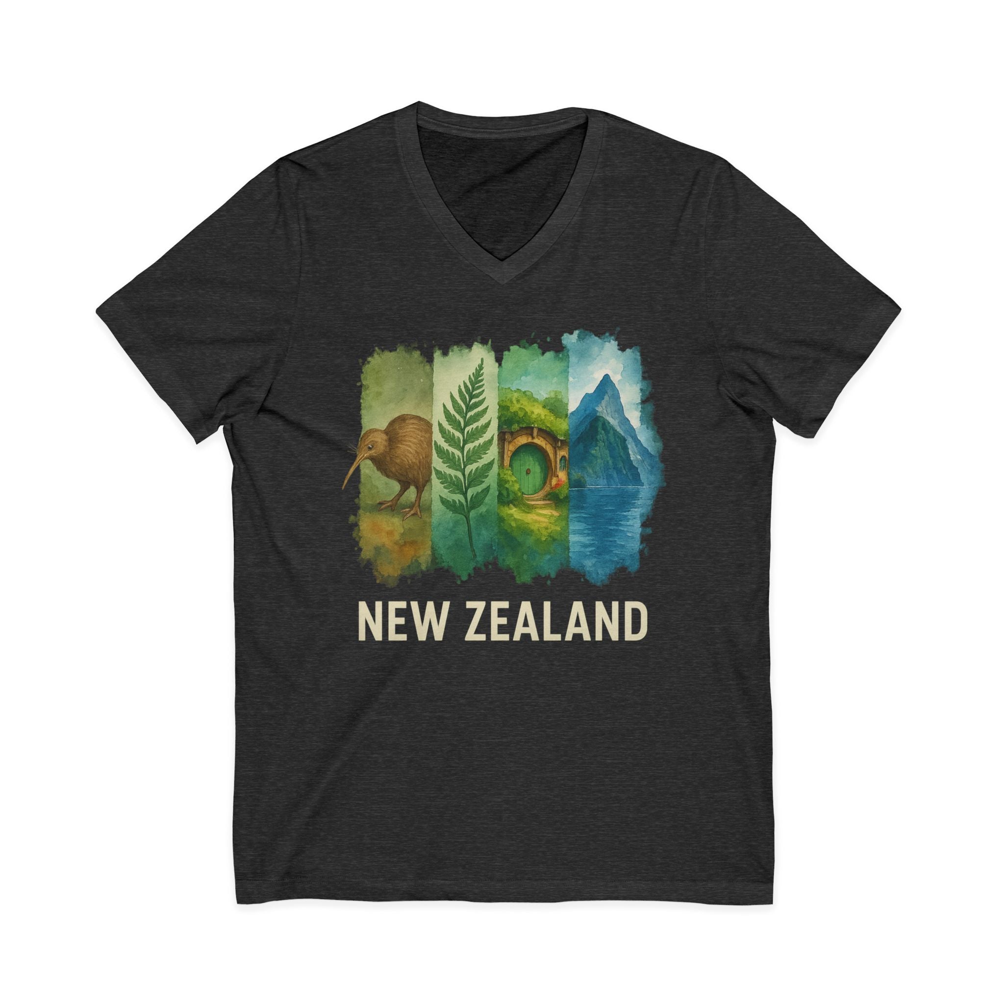 New Zealand Brushstroke Watercolor V-Neck Shirt