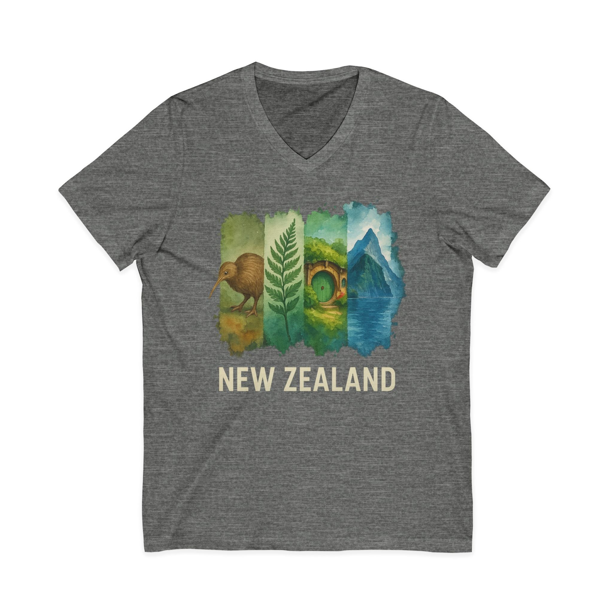 New Zealand Brushstroke Watercolor V-Neck Shirt
