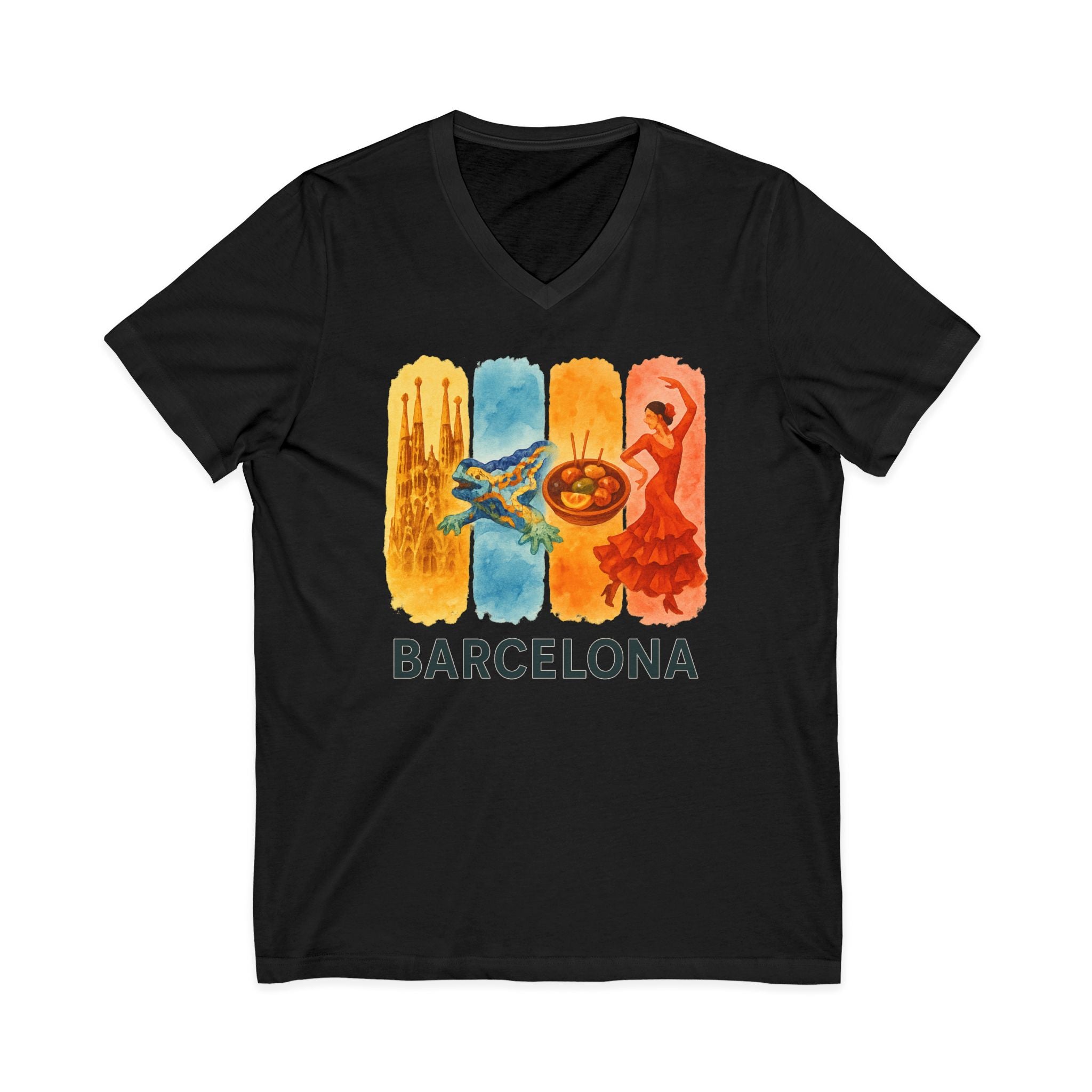 Barcelona Brushstroke Watercolor V-Neck Shirt
