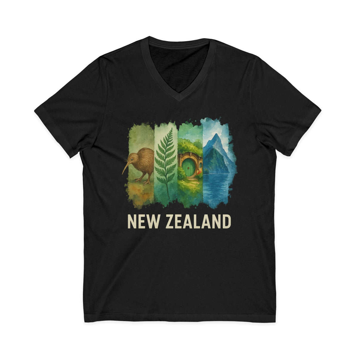 New Zealand Brushstroke Watercolor V-Neck Shirt