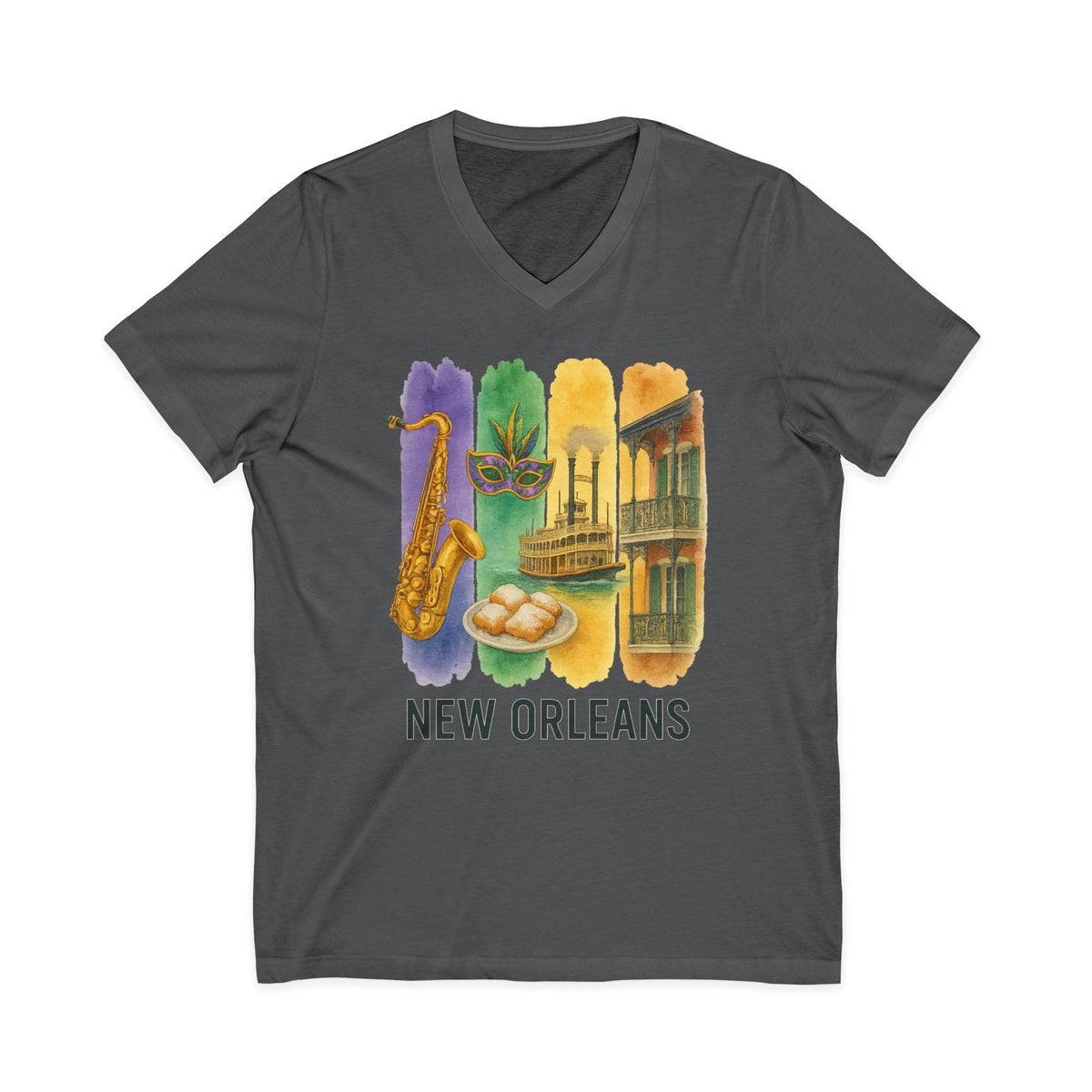 New Orleans Brushstroke Watercolor V-Neck Shirt
