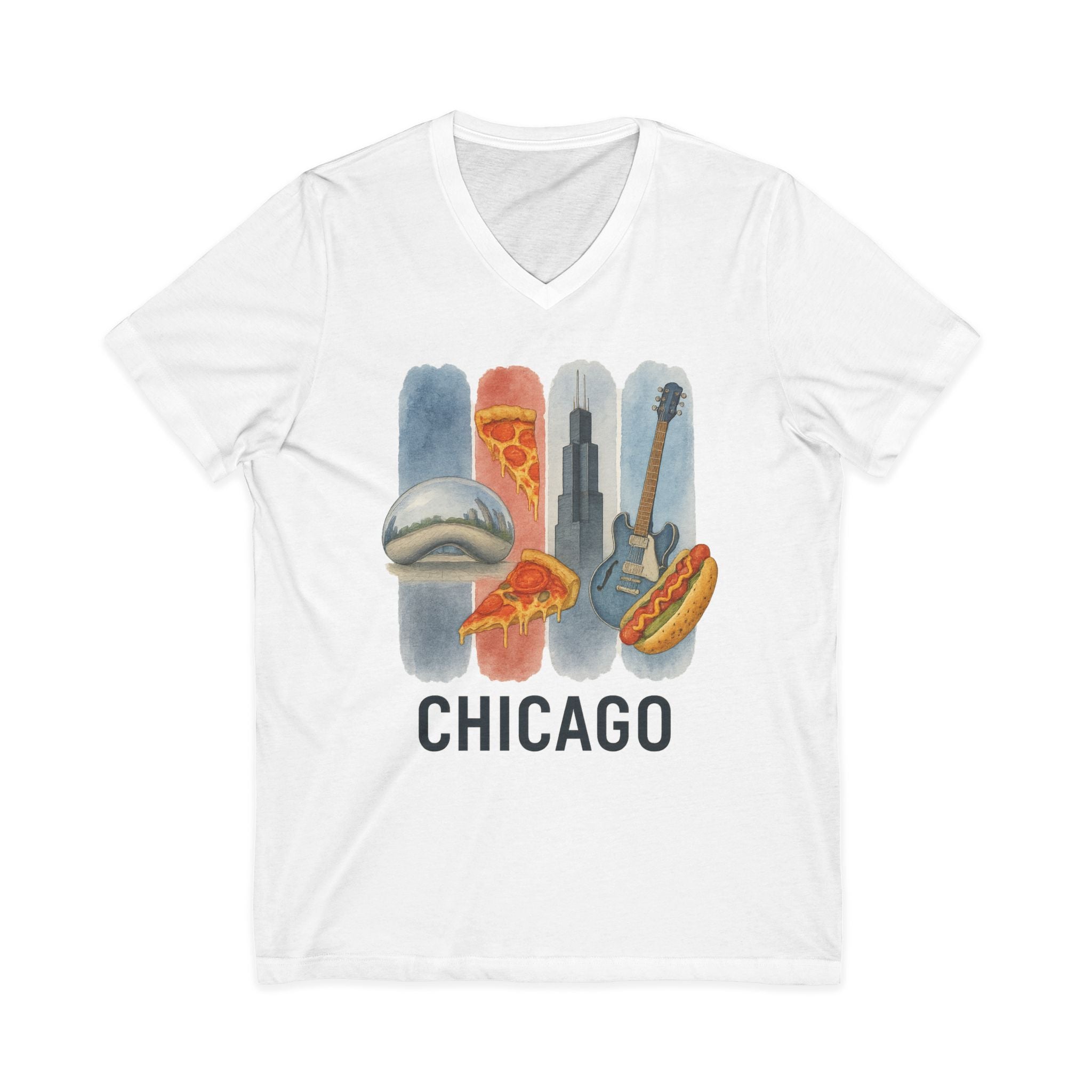 Chicago Brushstroke Watercolor V-Neck Shirt