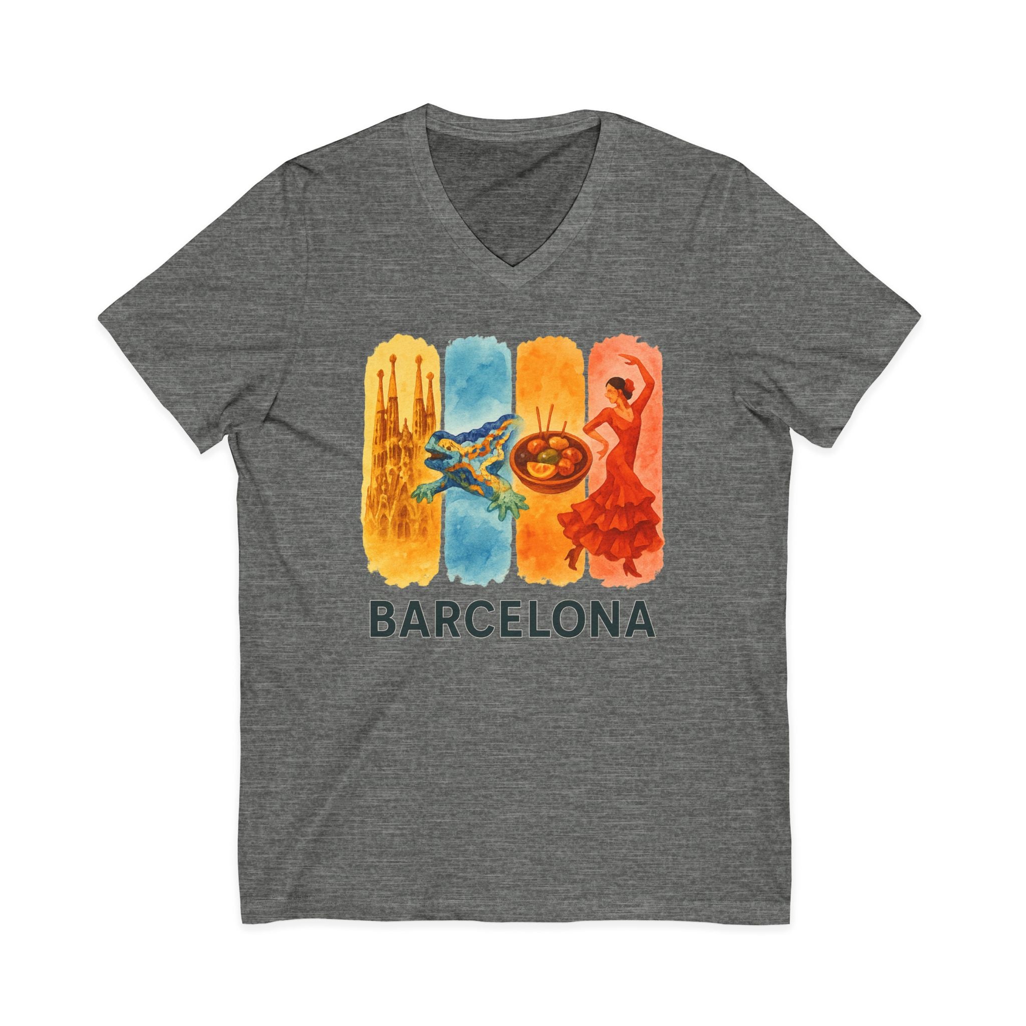 Barcelona Brushstroke Watercolor V-Neck Shirt