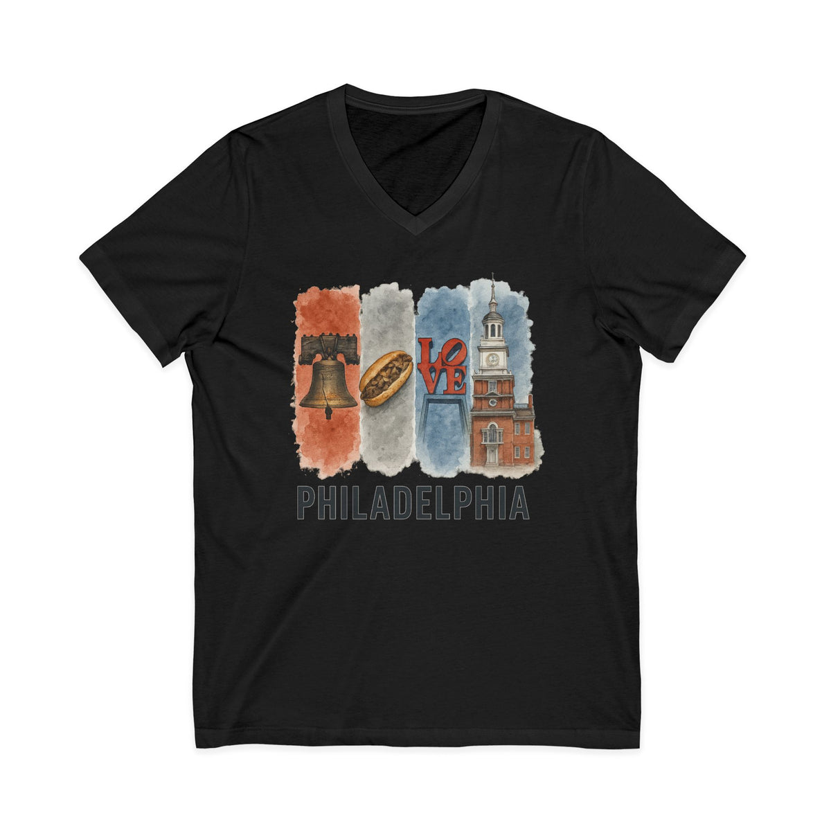Philadelphia Brushstroke Watercolor V-Neck Shirt