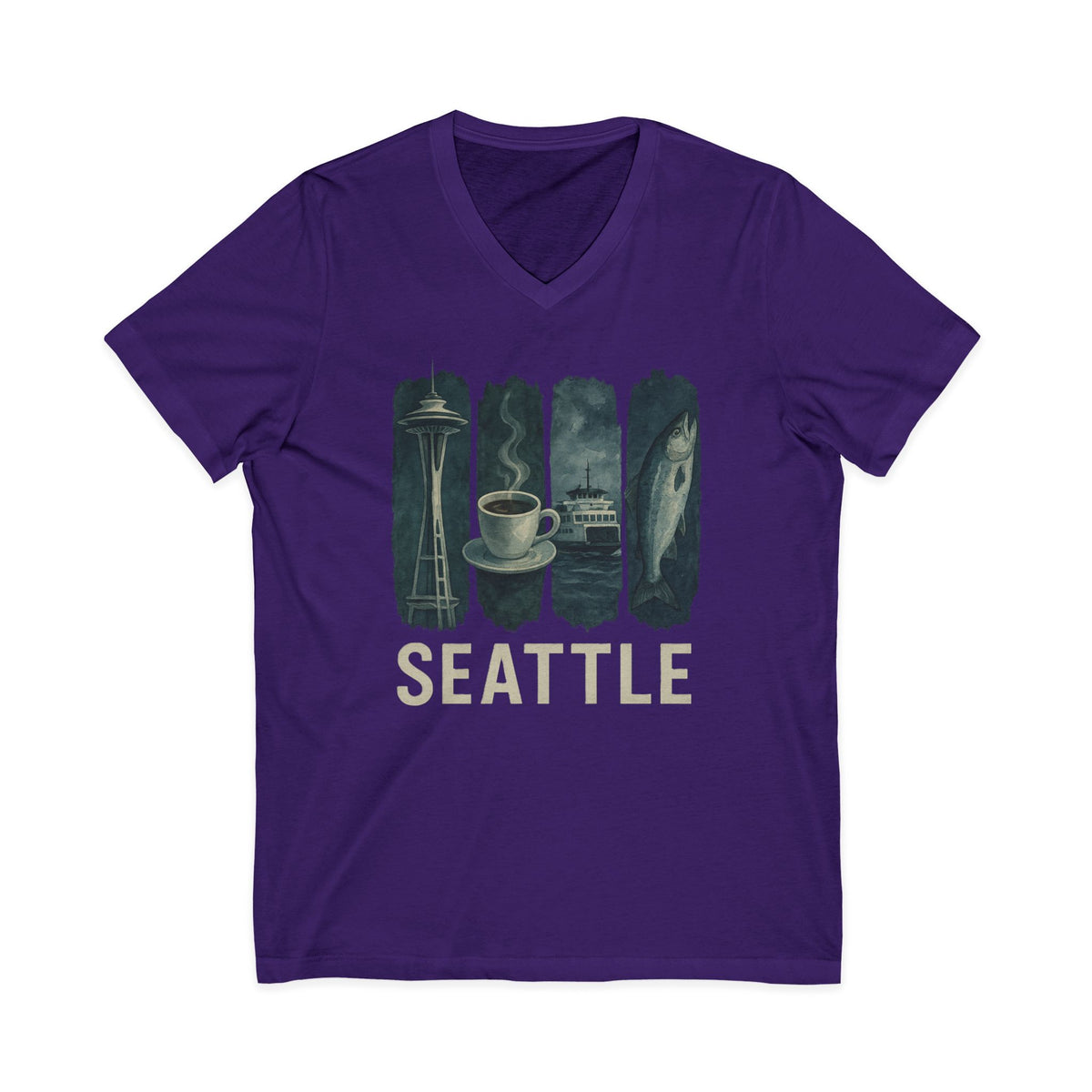 Seattle Brushstroke Watercolor V-Neck Shirt