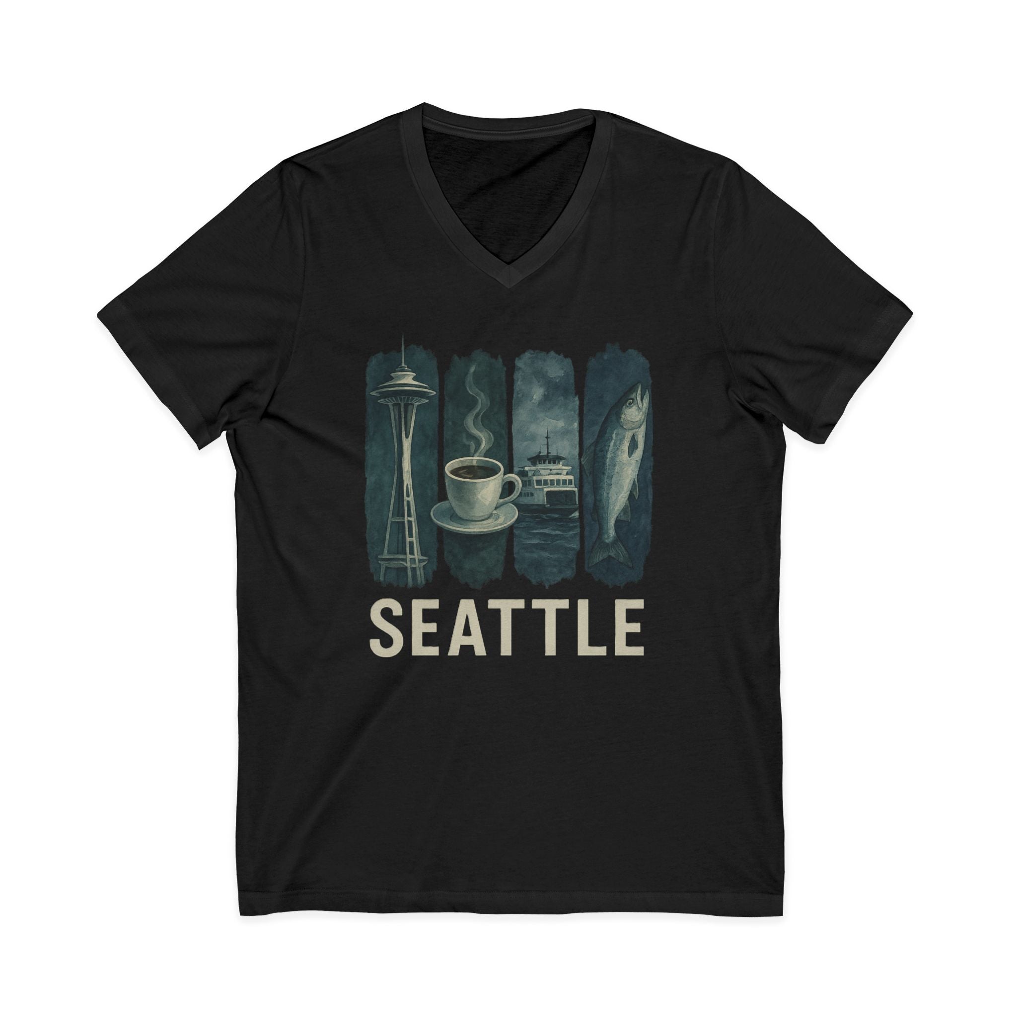 Seattle Brushstroke Watercolor V-Neck Shirt