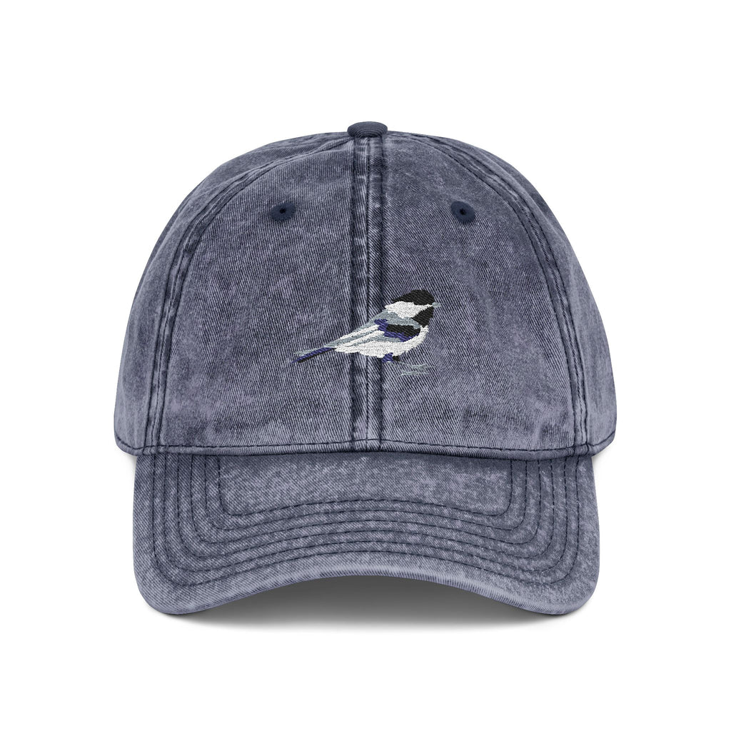 Maine Black-Capped Chickadee State Bird | Vintage Distressed Embroidered Baseball Cap