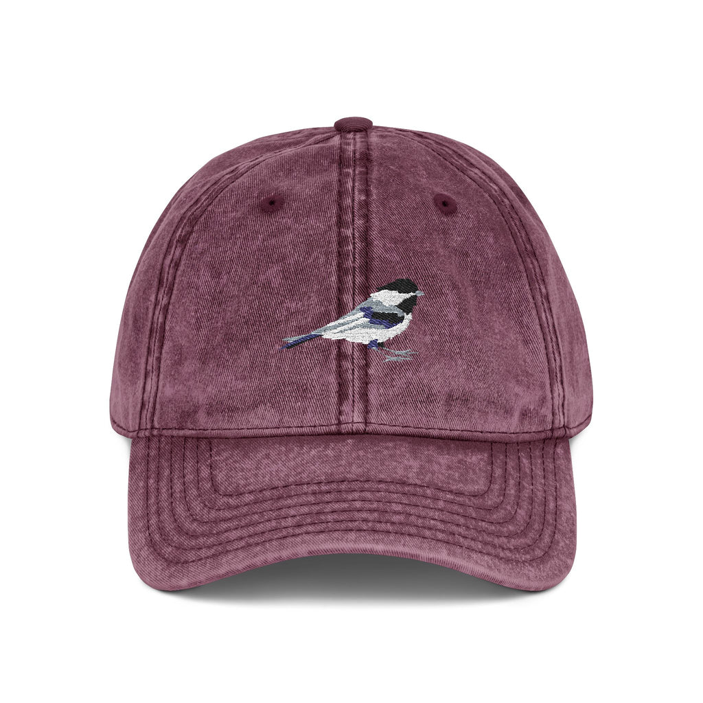 Maine Black-Capped Chickadee State Bird | Vintage Distressed Embroidered Baseball Cap