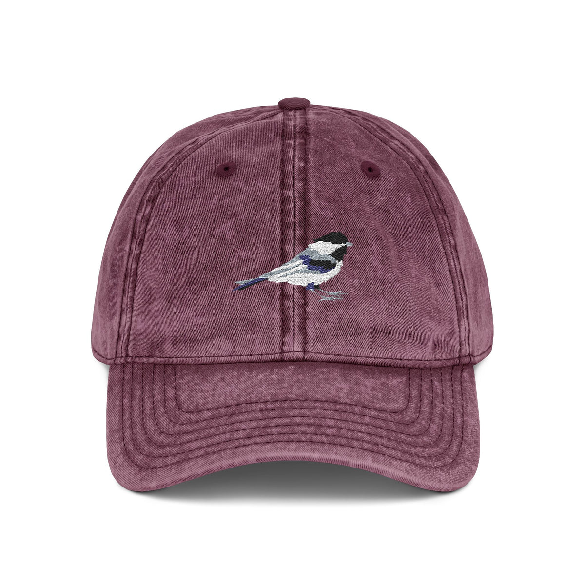 Maine Black-Capped Chickadee State Bird | Vintage Distressed Embroidered Baseball Cap