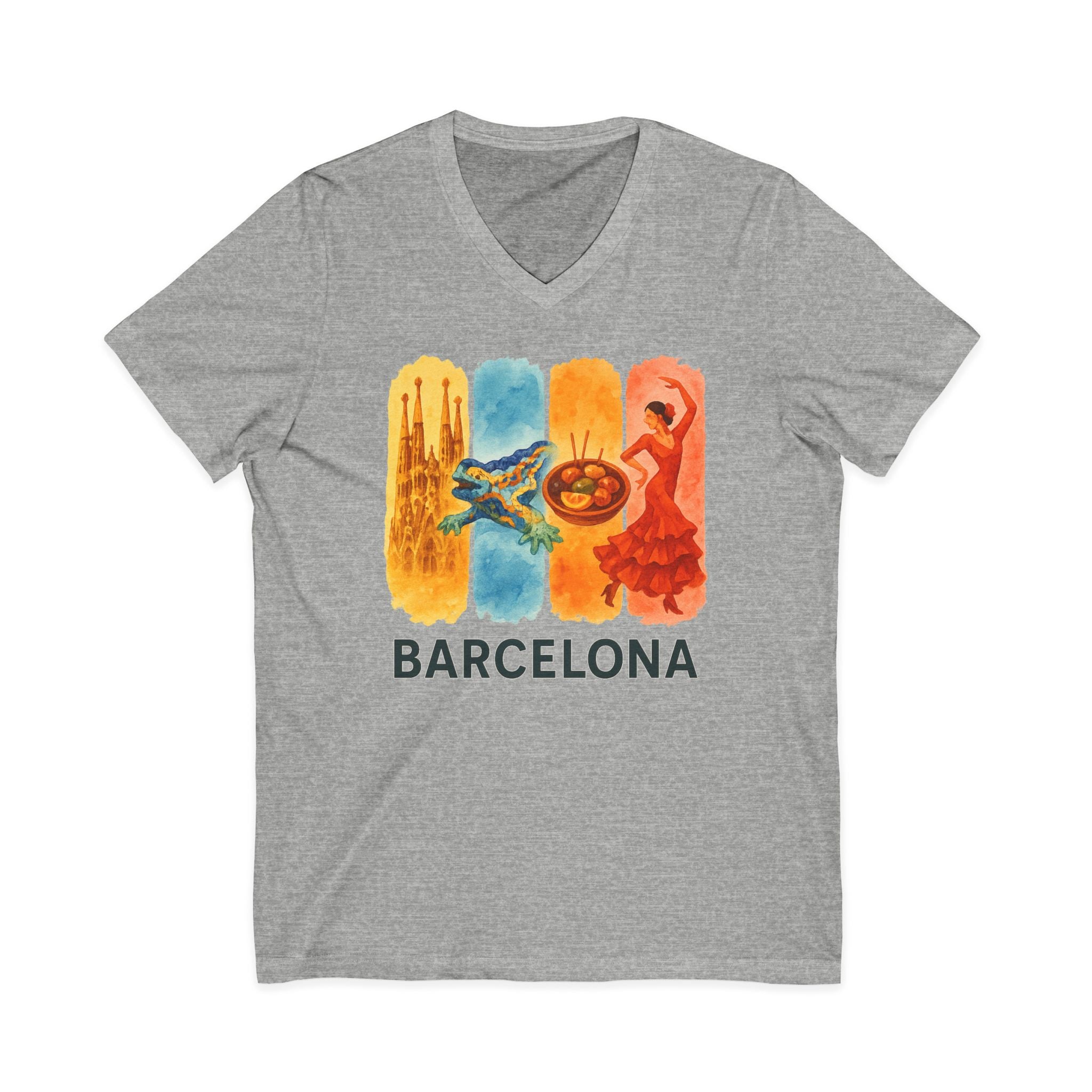 Barcelona Brushstroke Watercolor V-Neck Shirt