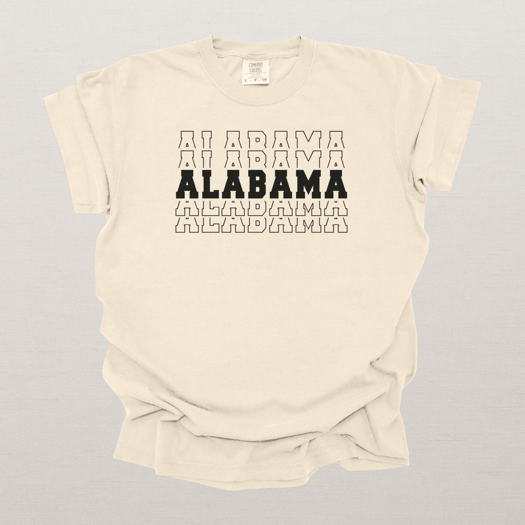 Alabama Varsity Echo State Shirt | Comfort Colors Black Text