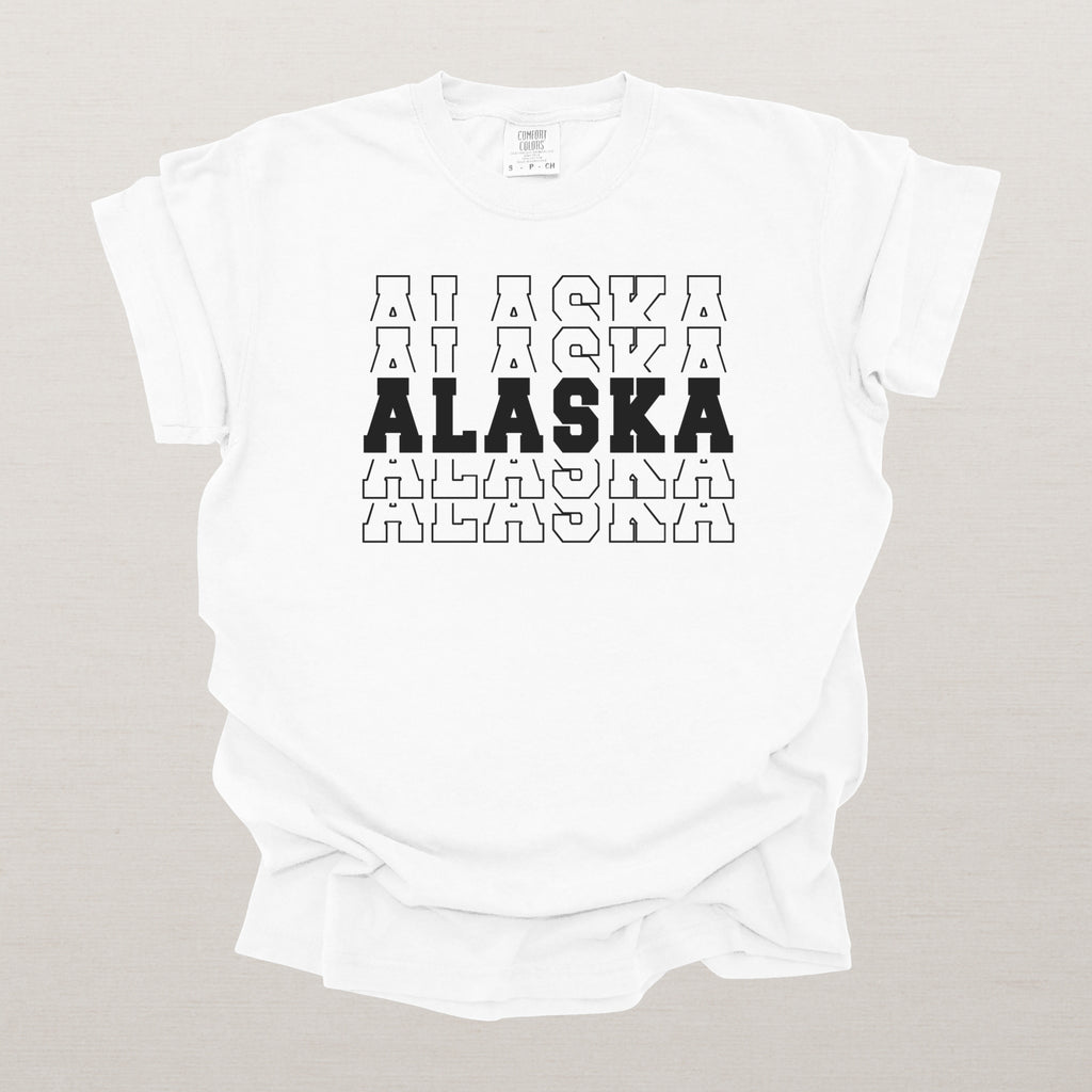 Alaska Varsity Echo State Shirt | Comfort Colors Black Text