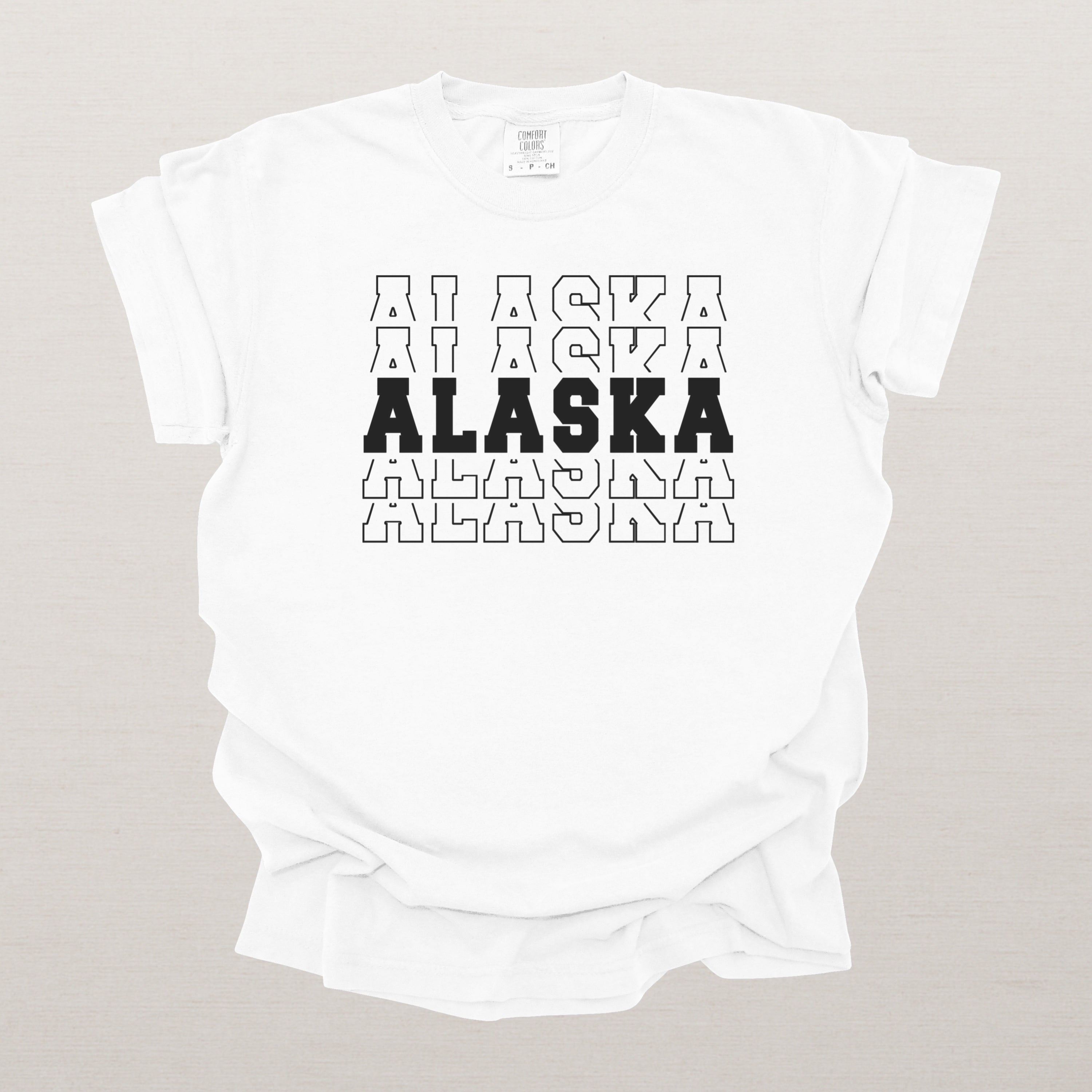 Alaska Varsity Echo State Shirt | Comfort Colors Black Text