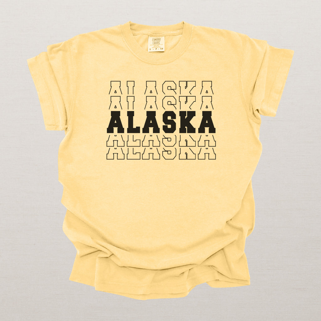 Alaska Varsity Echo State Shirt | Comfort Colors Black Text