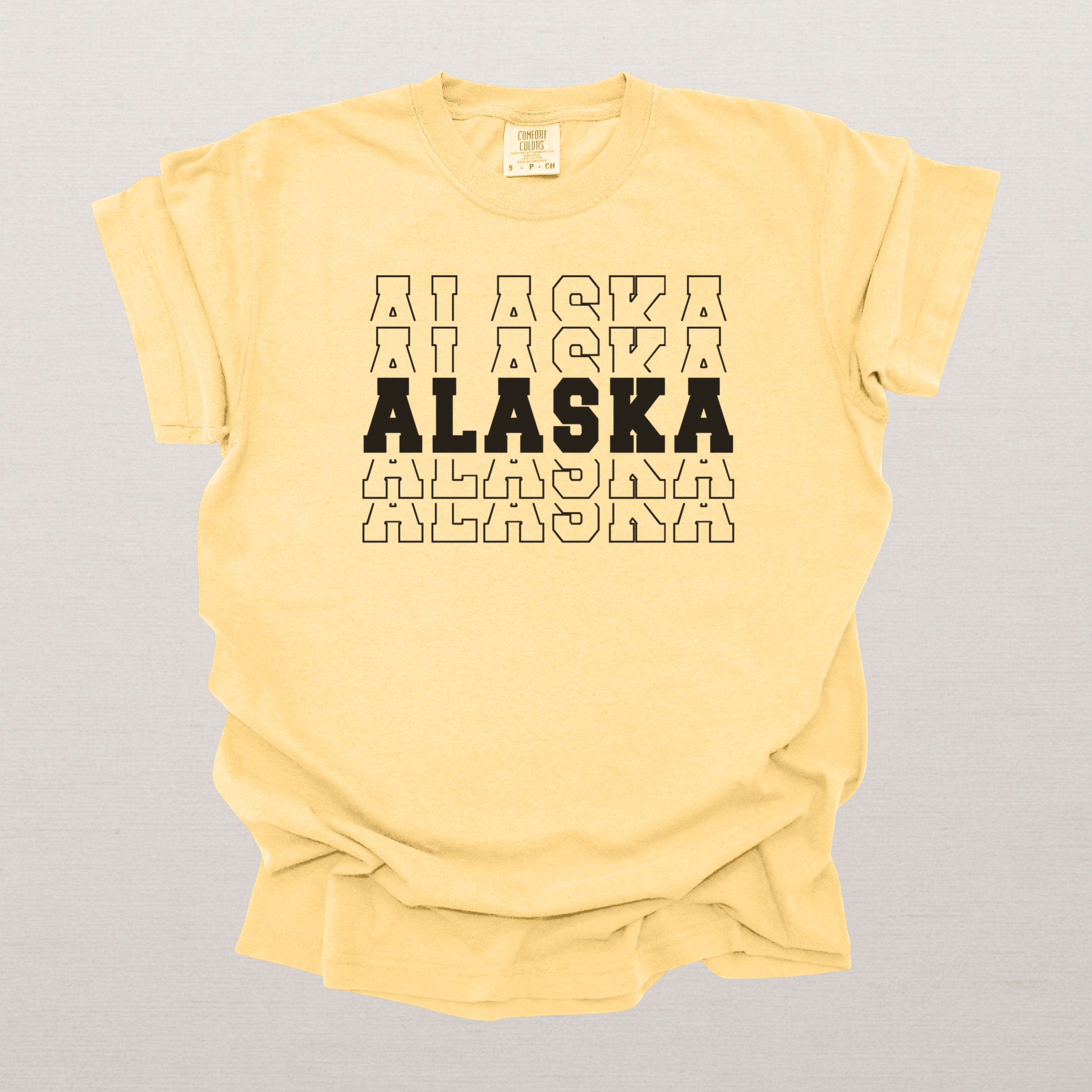 Alaska Varsity Echo State Shirt | Comfort Colors Black Text