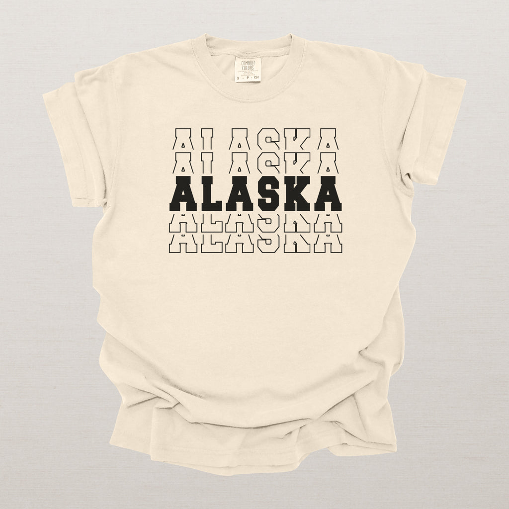 Alaska Varsity Echo State Shirt | Comfort Colors Black Text