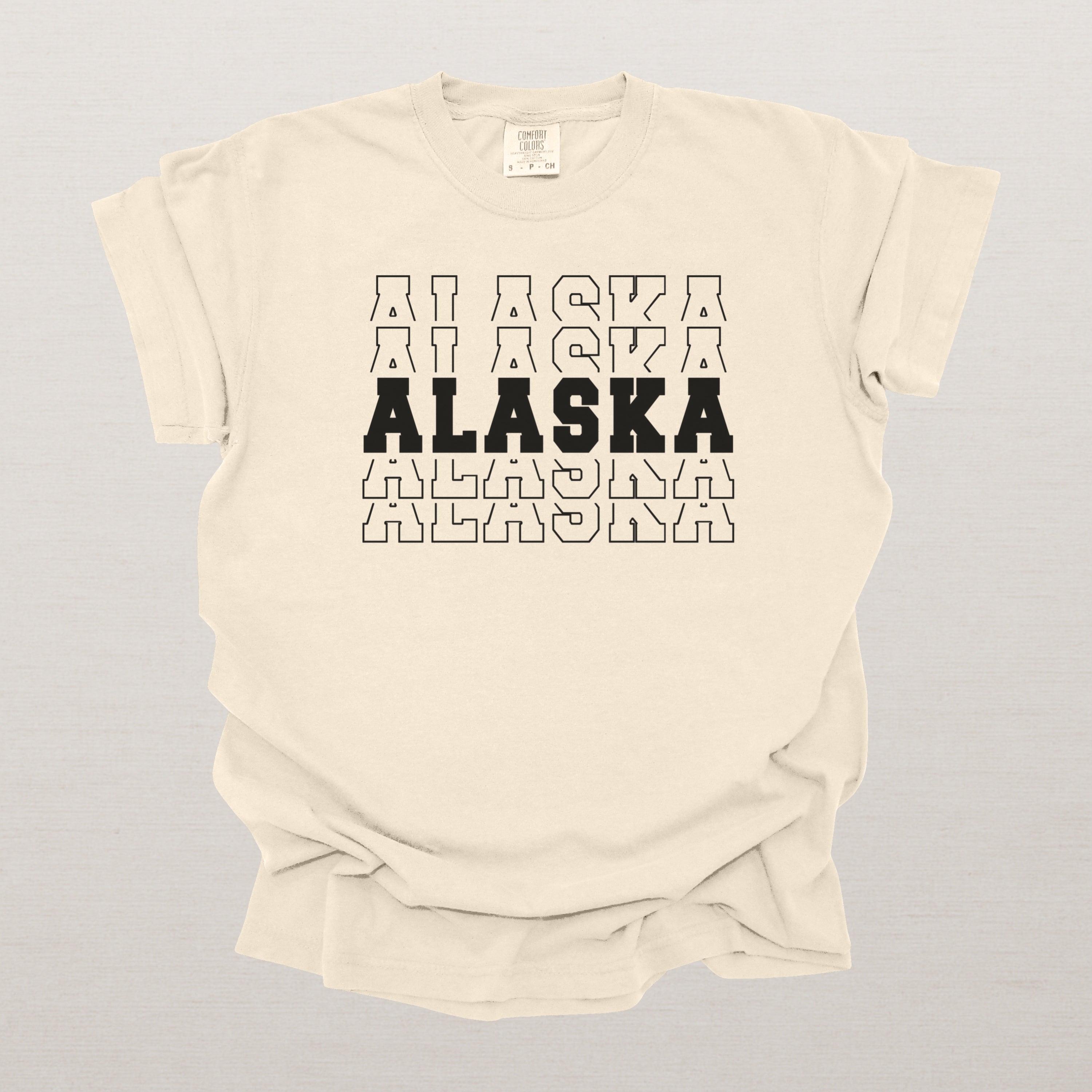 Alaska Varsity Echo State Shirt | Comfort Colors Black Text