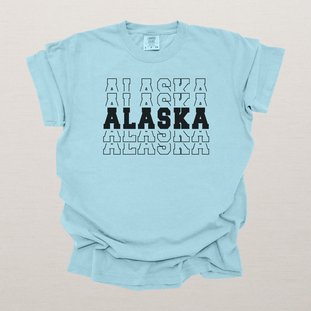 Alaska Varsity Echo State Shirt | Comfort Colors Black Text