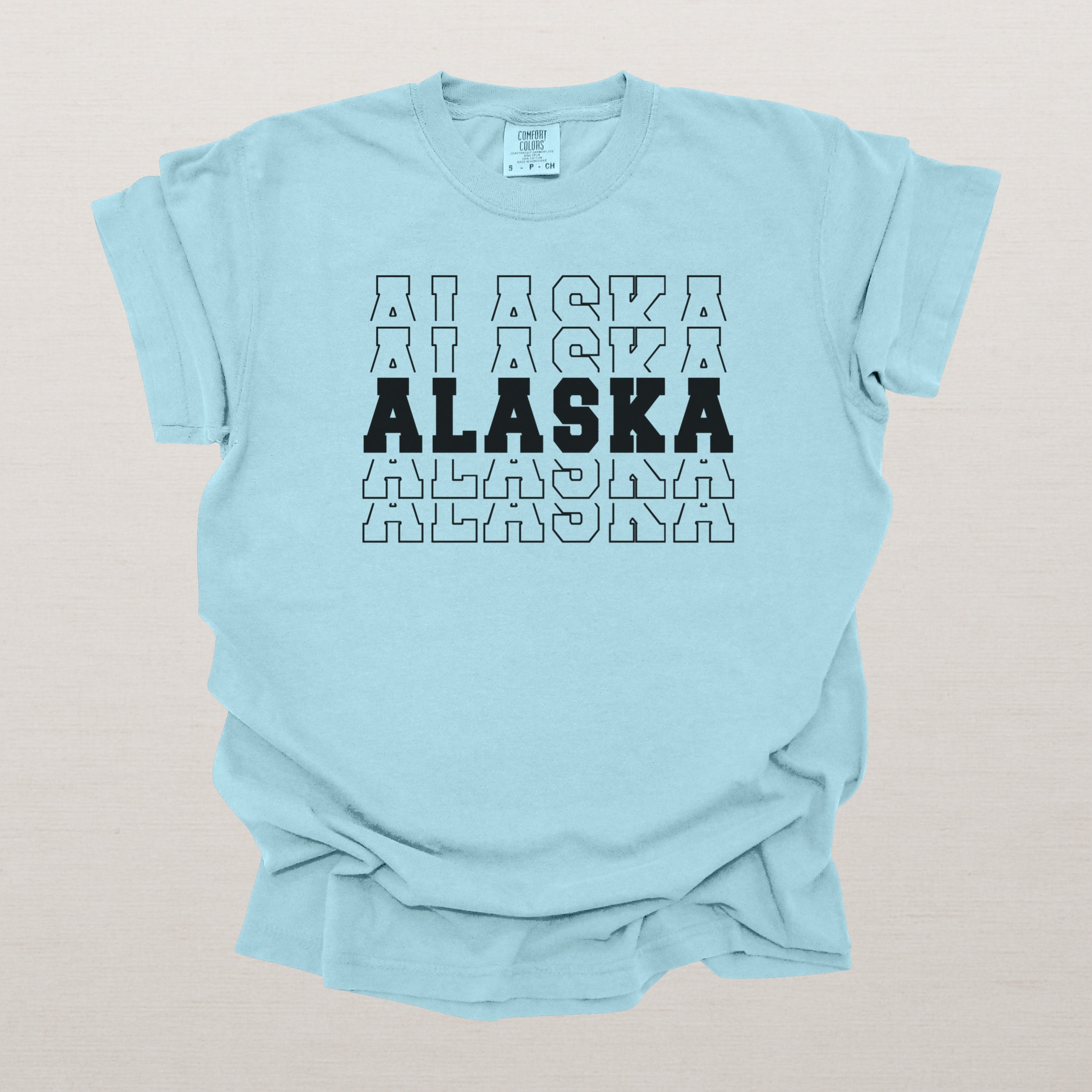 Alaska Varsity Echo State Shirt | Comfort Colors Black Text