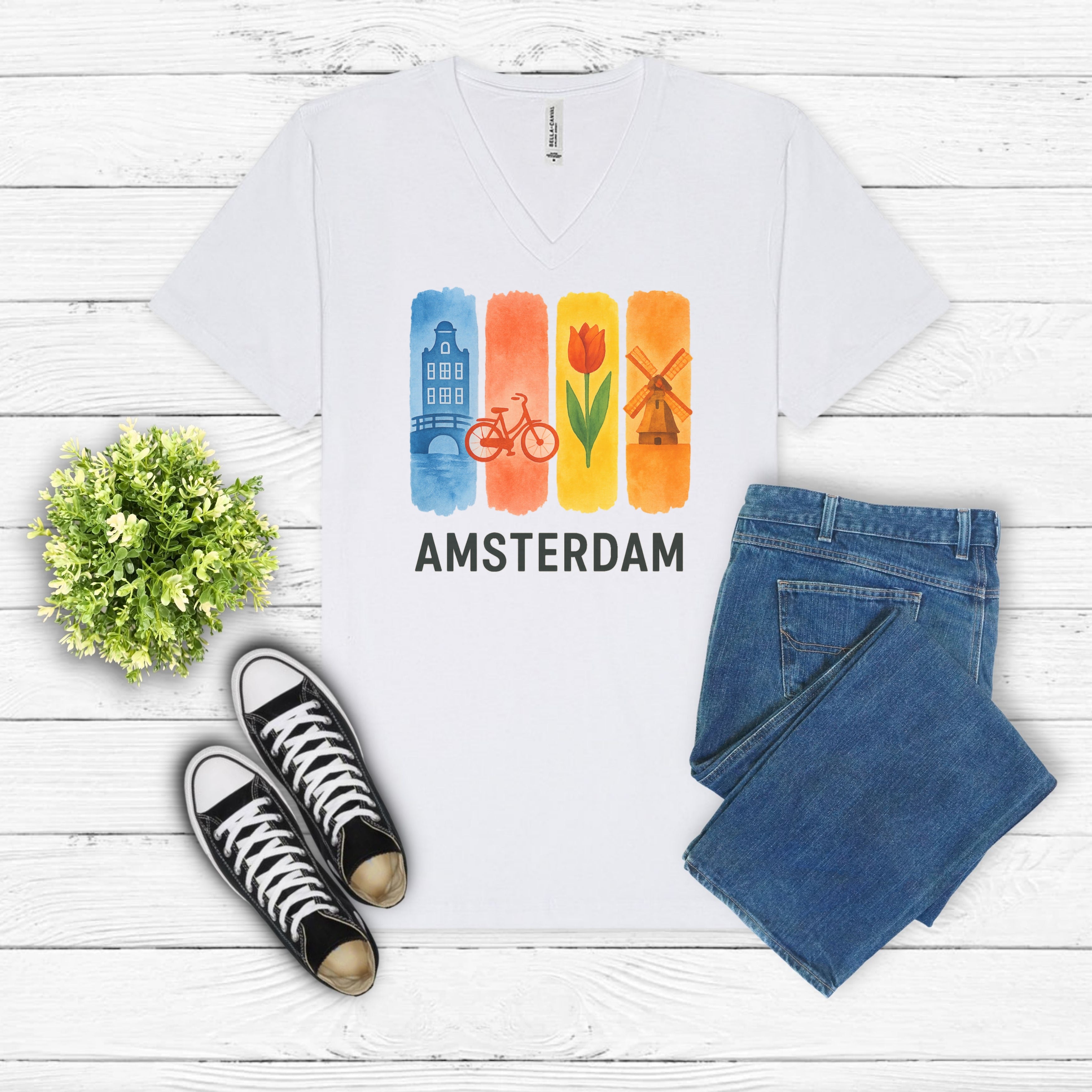 Amsterdam Brushstroke Watercolor V-Neck Shirt