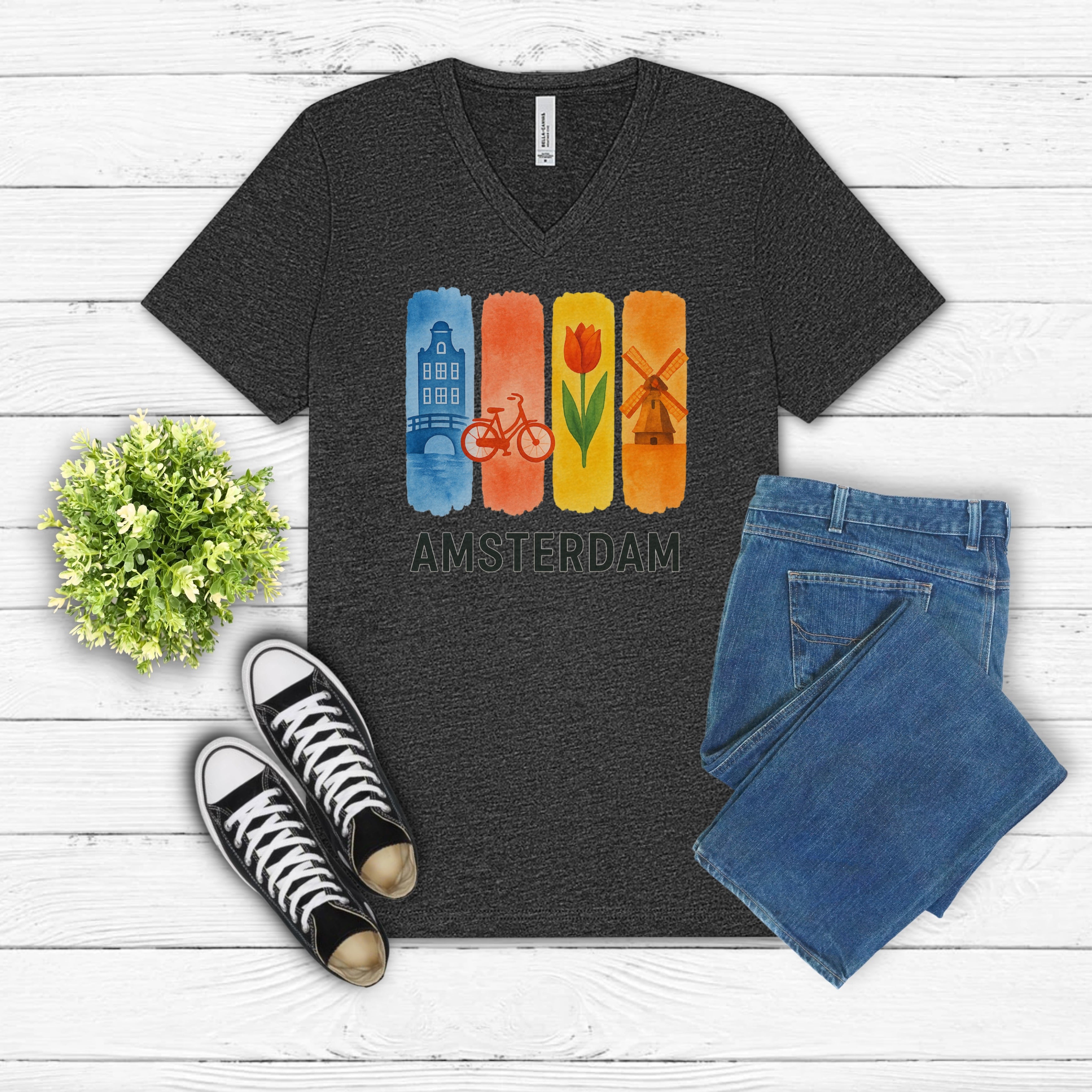 Amsterdam Brushstroke Watercolor V-Neck Shirt