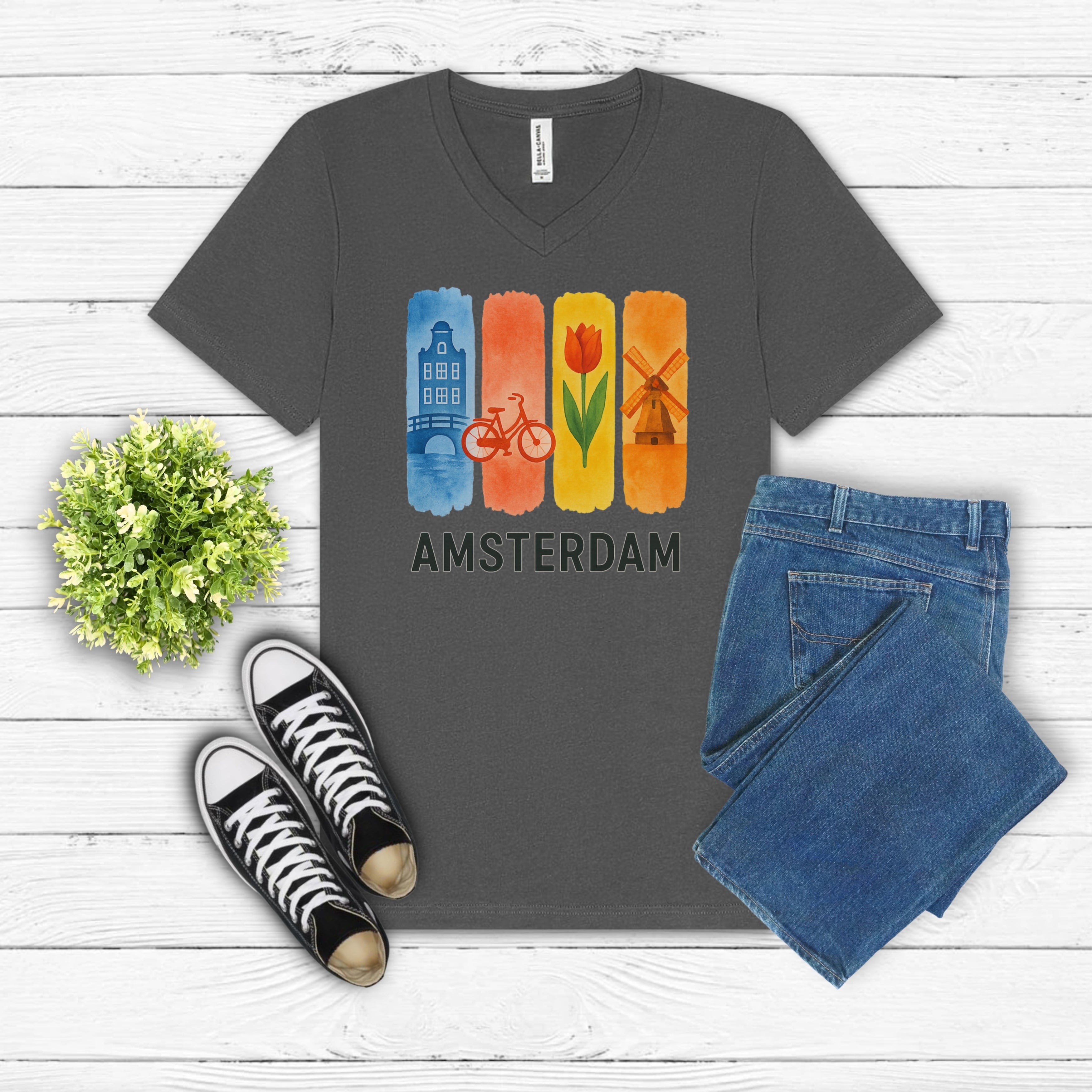 Amsterdam Brushstroke Watercolor V-Neck Shirt