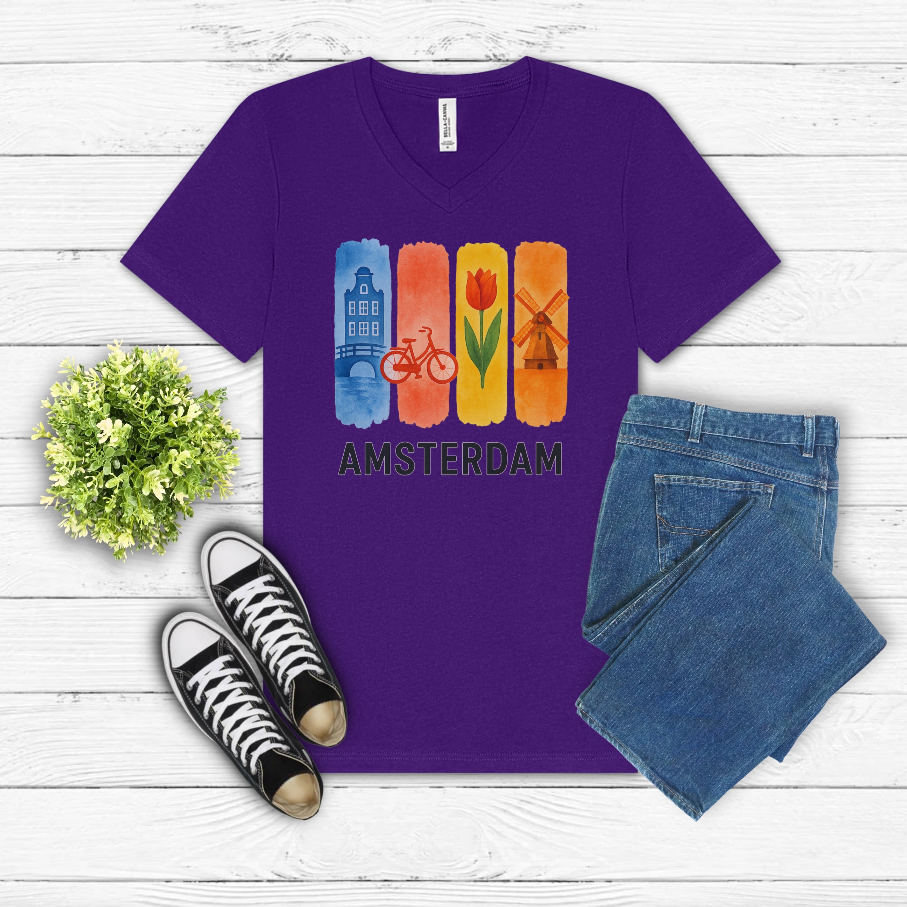 Amsterdam Brushstroke Watercolor V-Neck Shirt