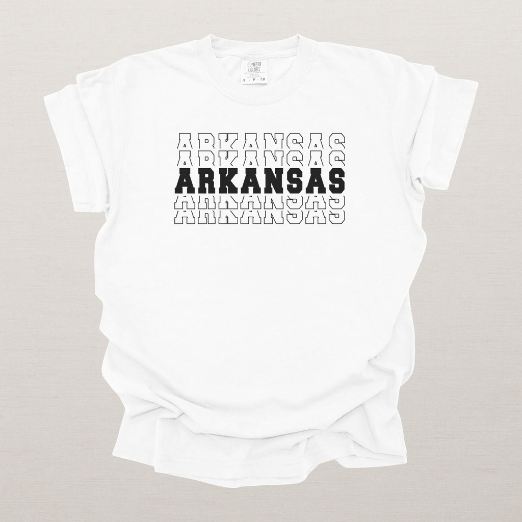 Arkansas Varsity Echo State Shirt | Comfort Colors Black Text