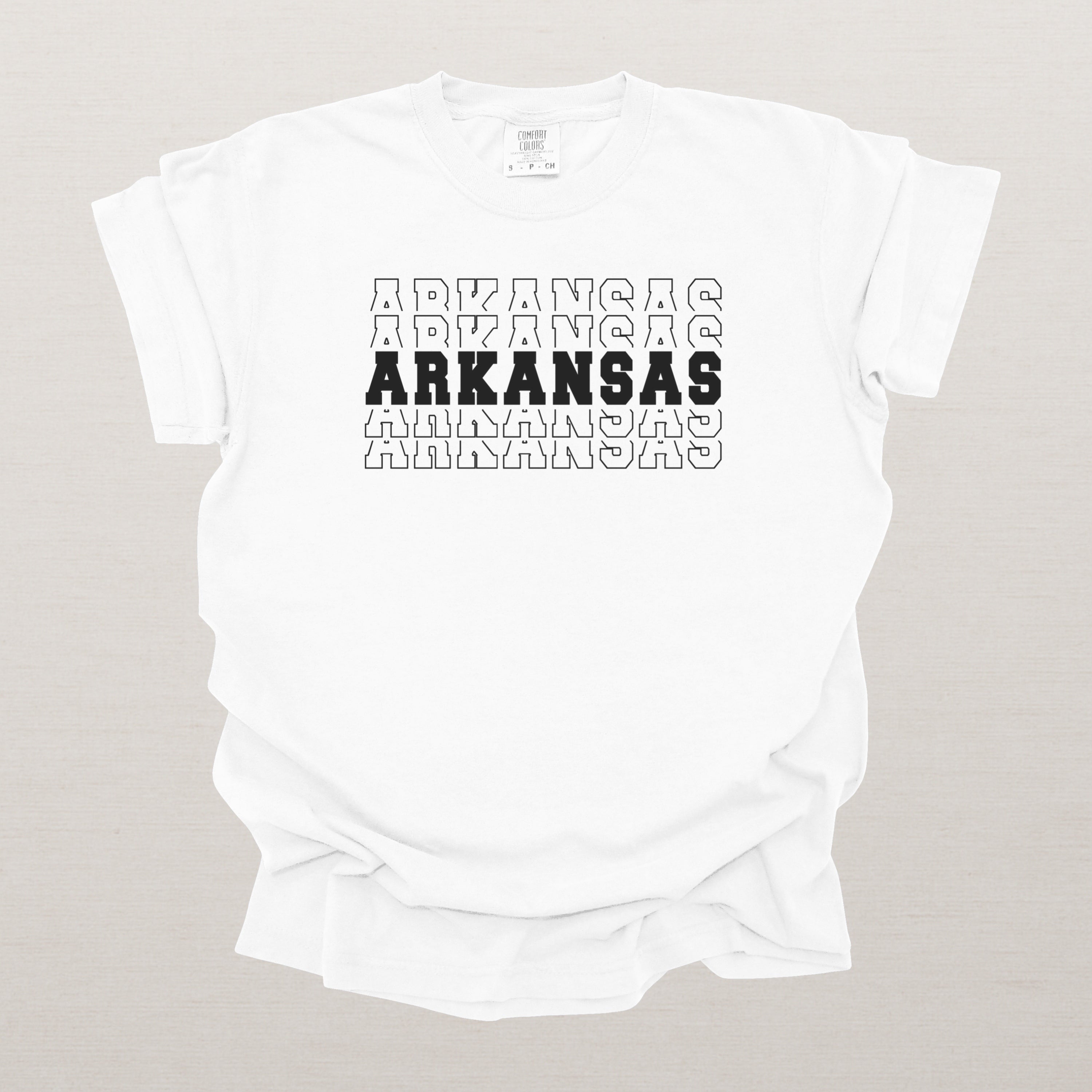 Arkansas Varsity Echo State Shirt | Comfort Colors Black Text