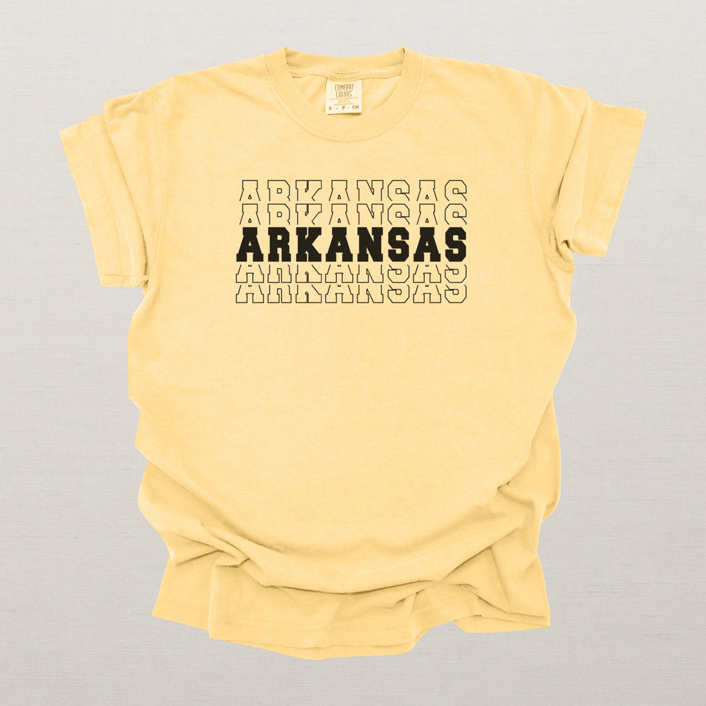 Arkansas Varsity Echo State Shirt | Comfort Colors Black Text