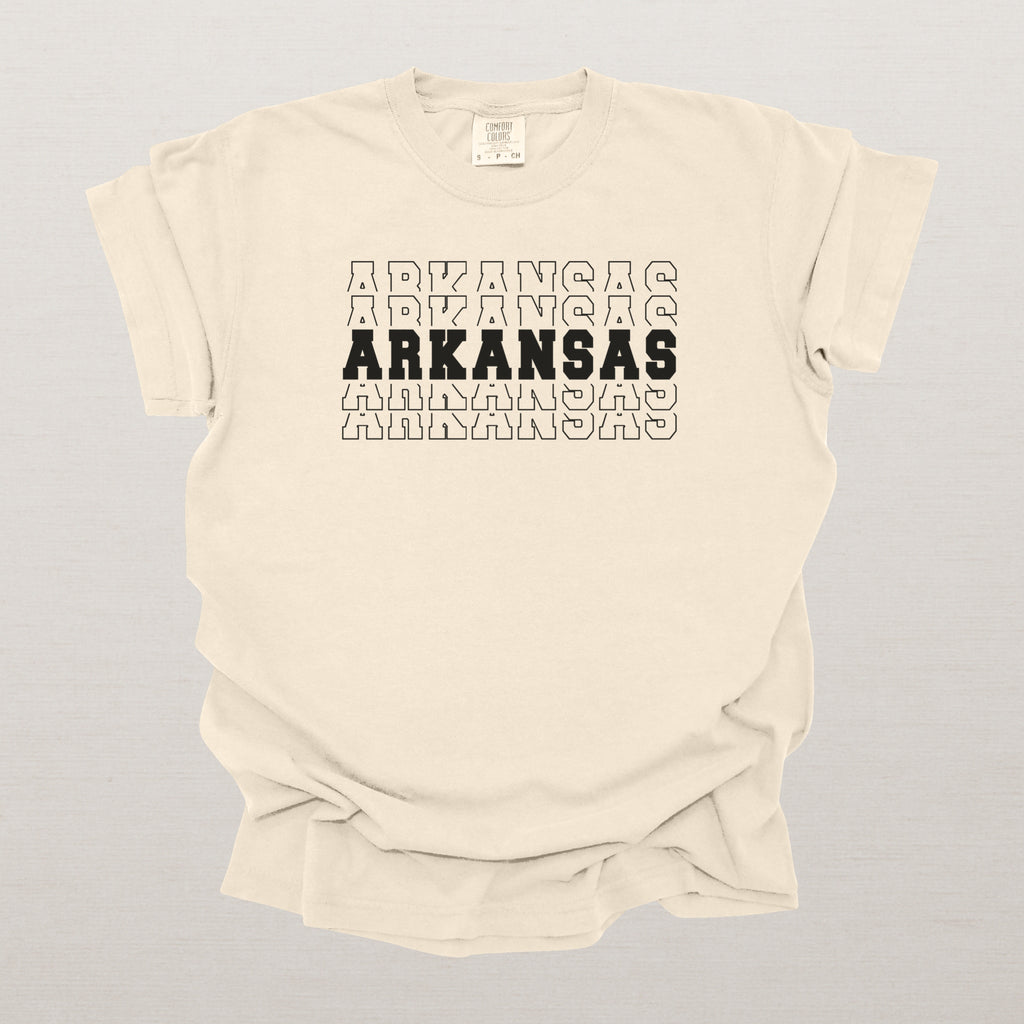Arkansas Varsity Echo State Shirt | Comfort Colors Black Text