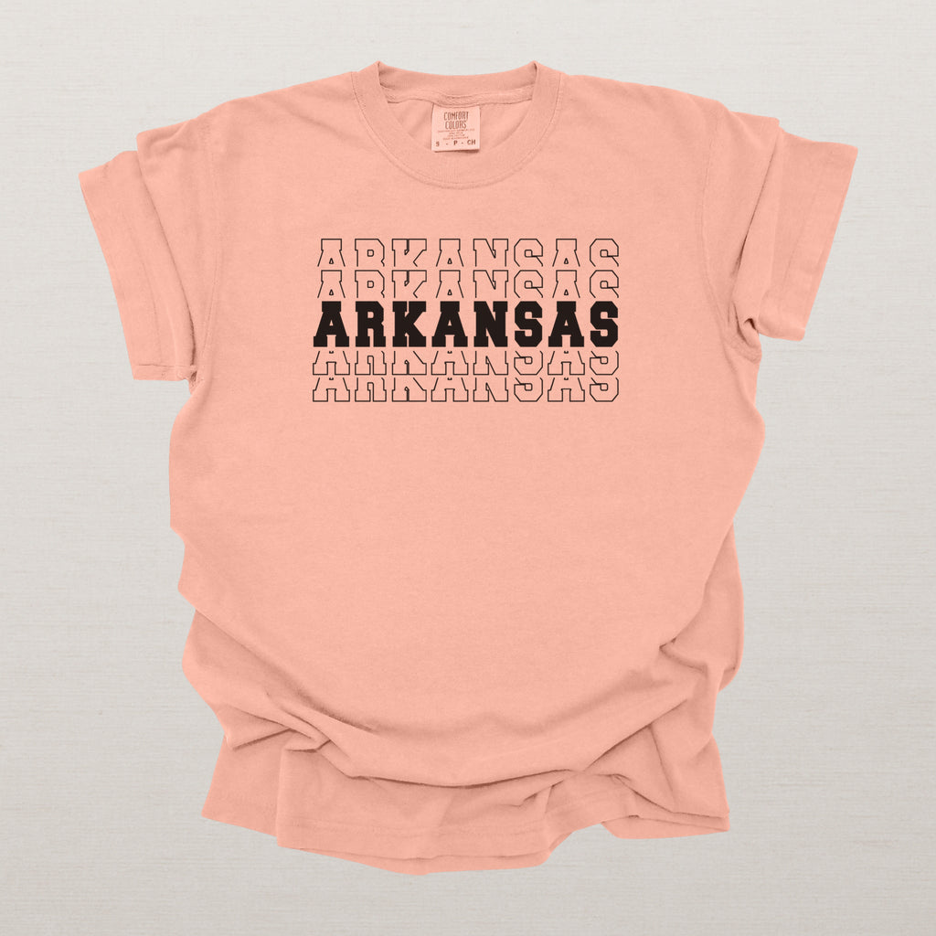 Arkansas Varsity Echo State Shirt | Comfort Colors Black Text