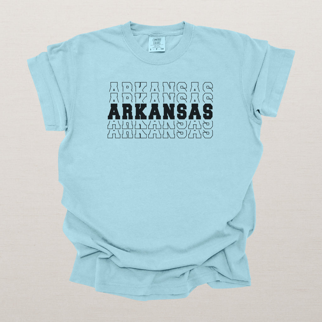 Arkansas Varsity Echo State Shirt | Comfort Colors Black Text