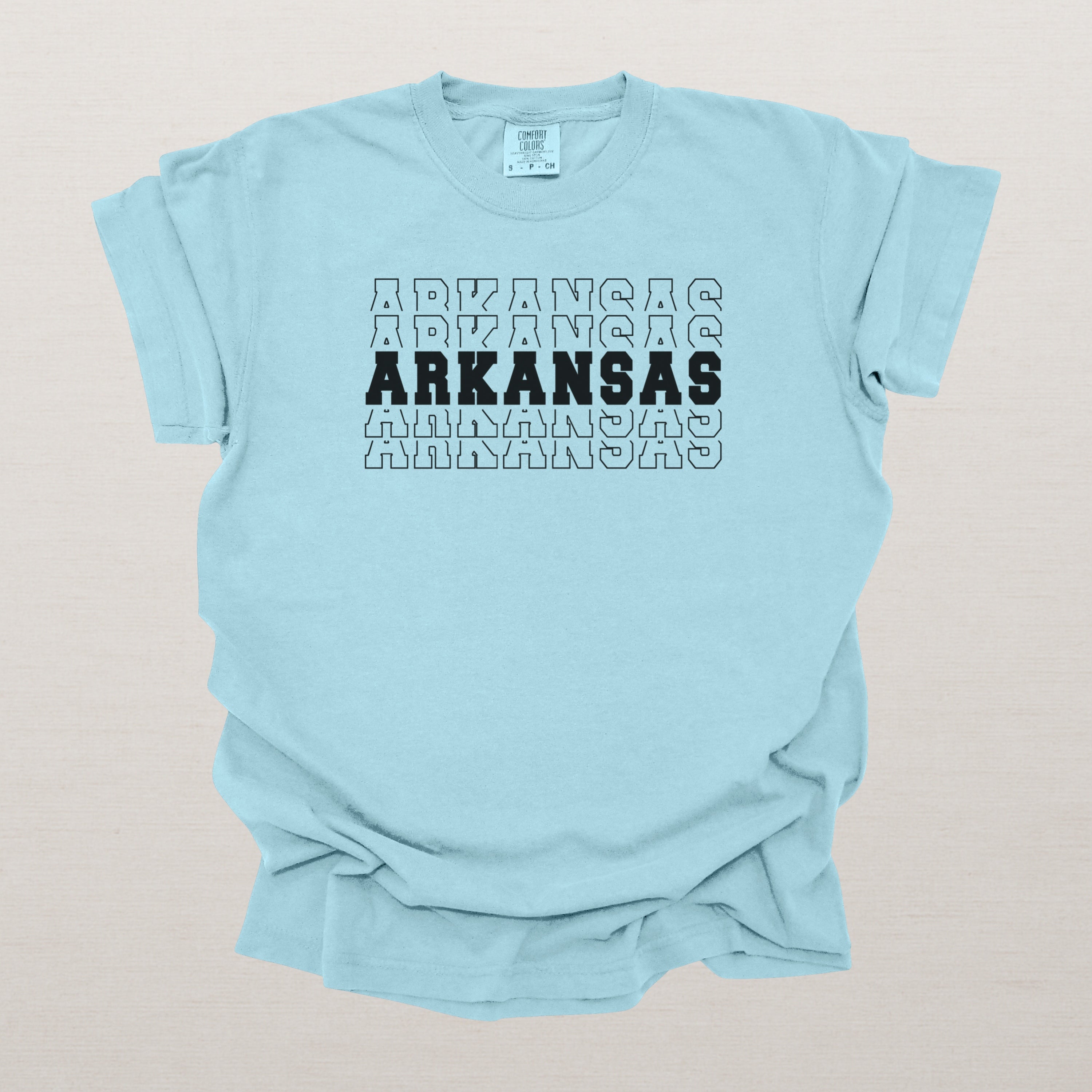 Arkansas Varsity Echo State Shirt | Comfort Colors Black Text