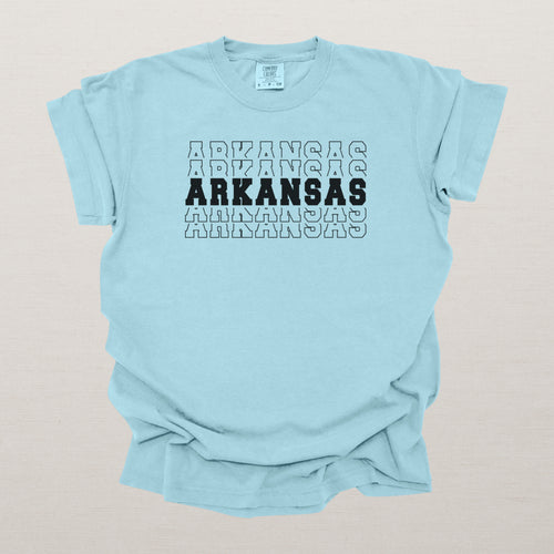 Arkansas Varsity Echo State Shirt | Comfort Colors Black Text