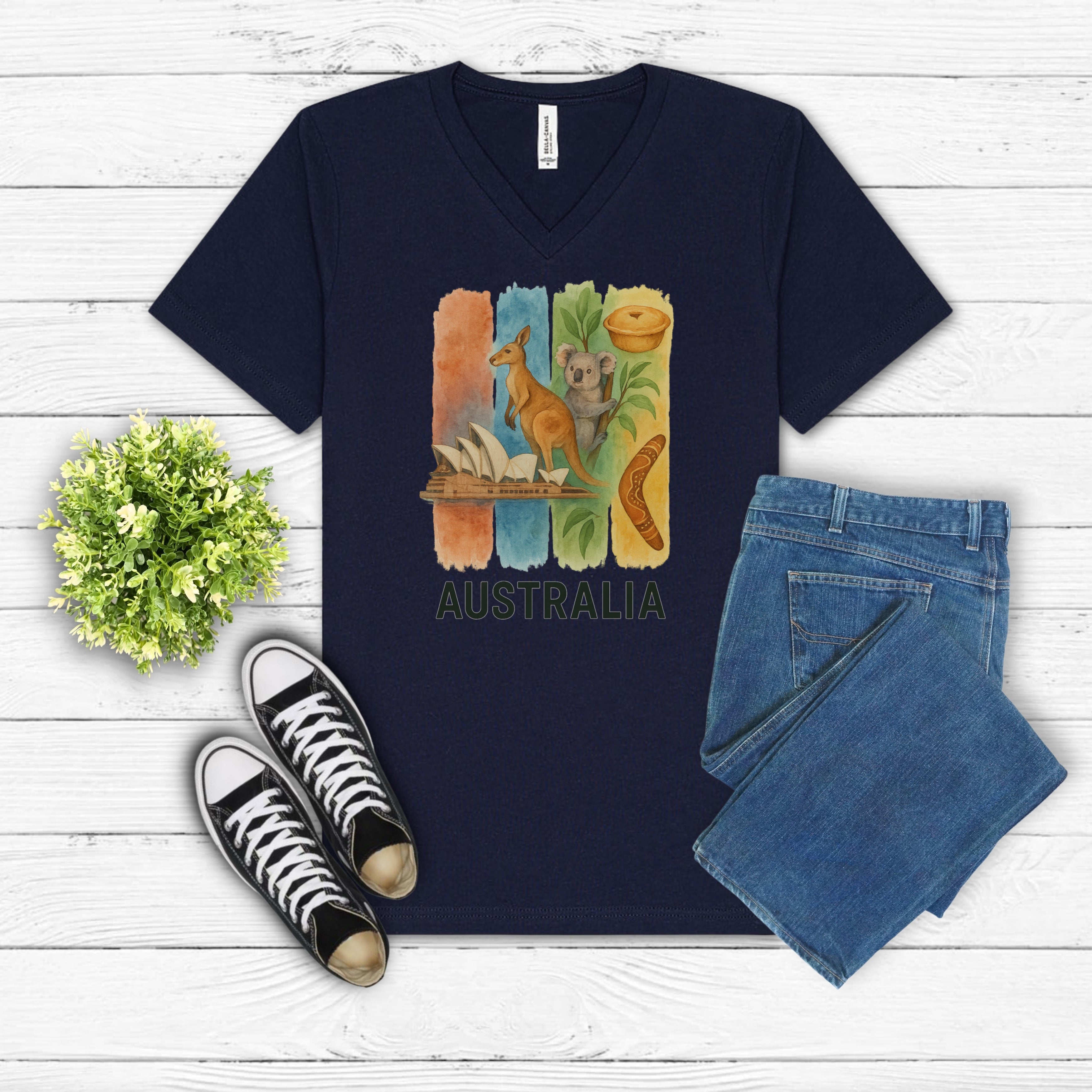 Australia Brushstroke Watercolor V-Neck Shirt