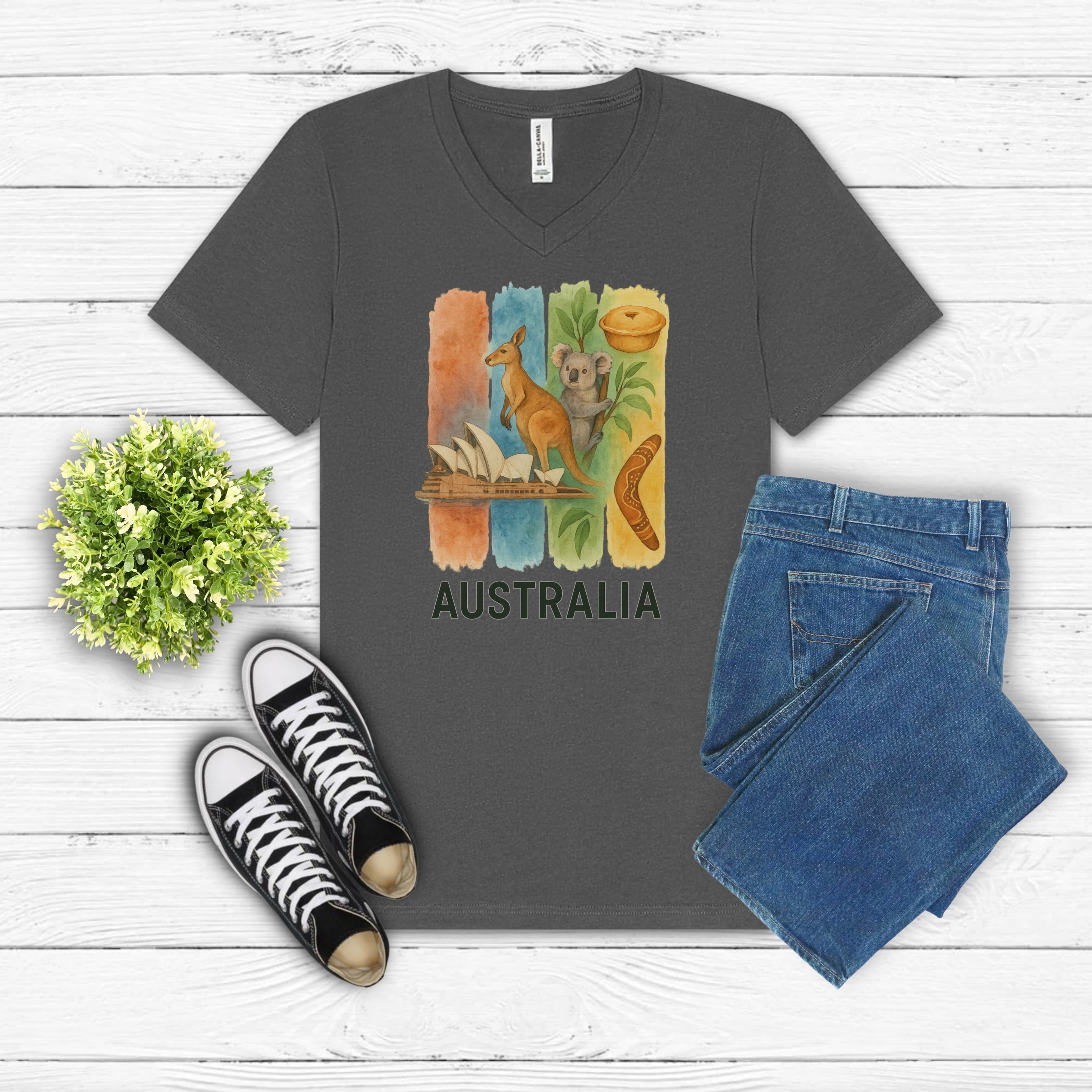 Australia Brushstroke Watercolor V-Neck Shirt