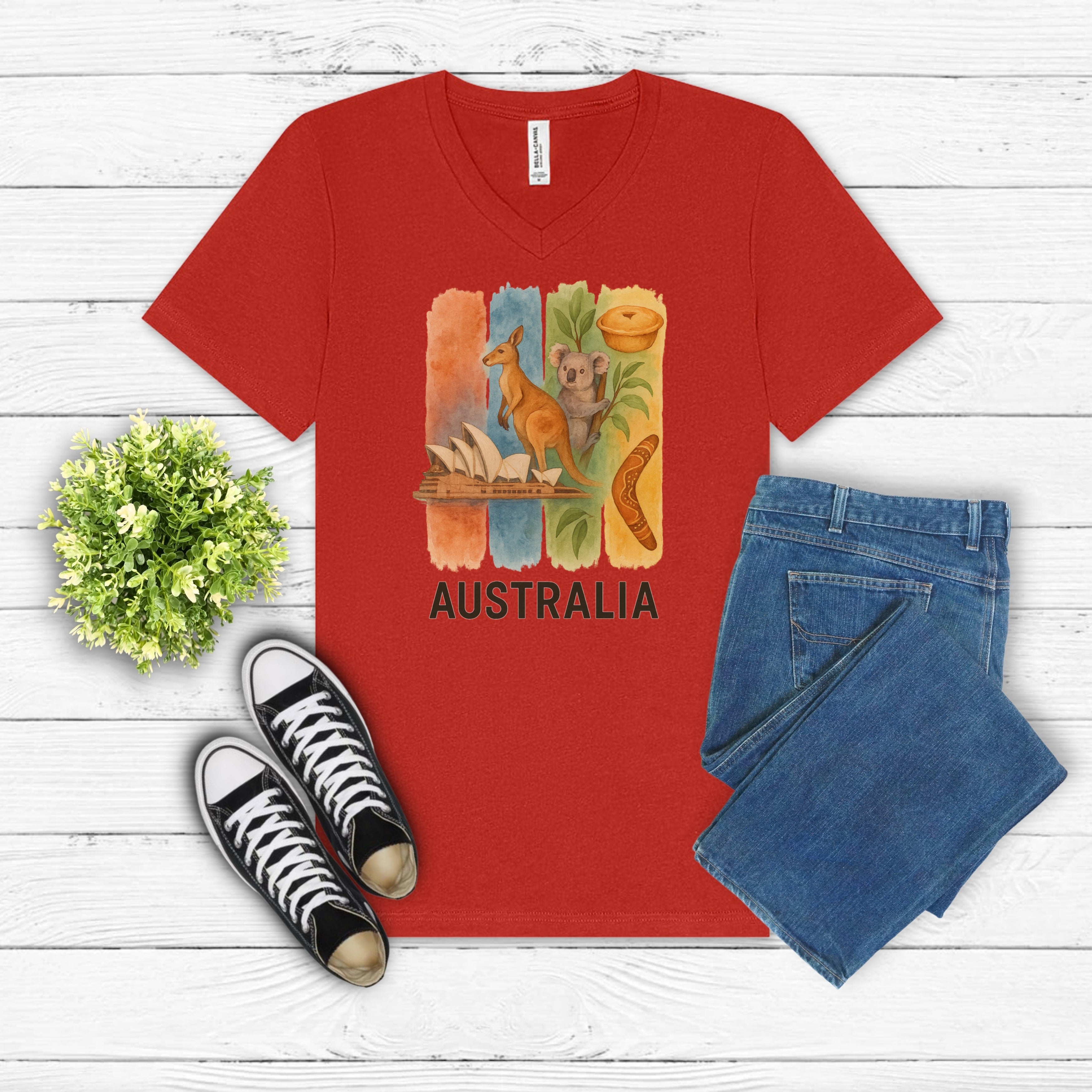Australia Brushstroke Watercolor V-Neck Shirt
