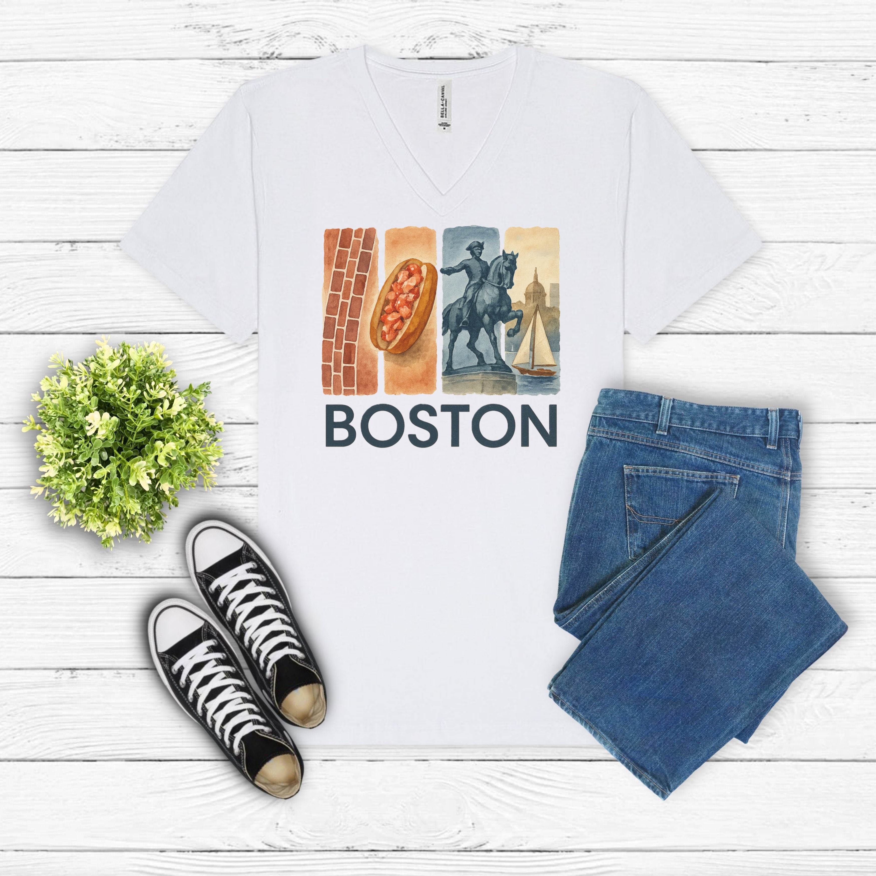 Boston Brushstroke Watercolor V-Neck Shirt