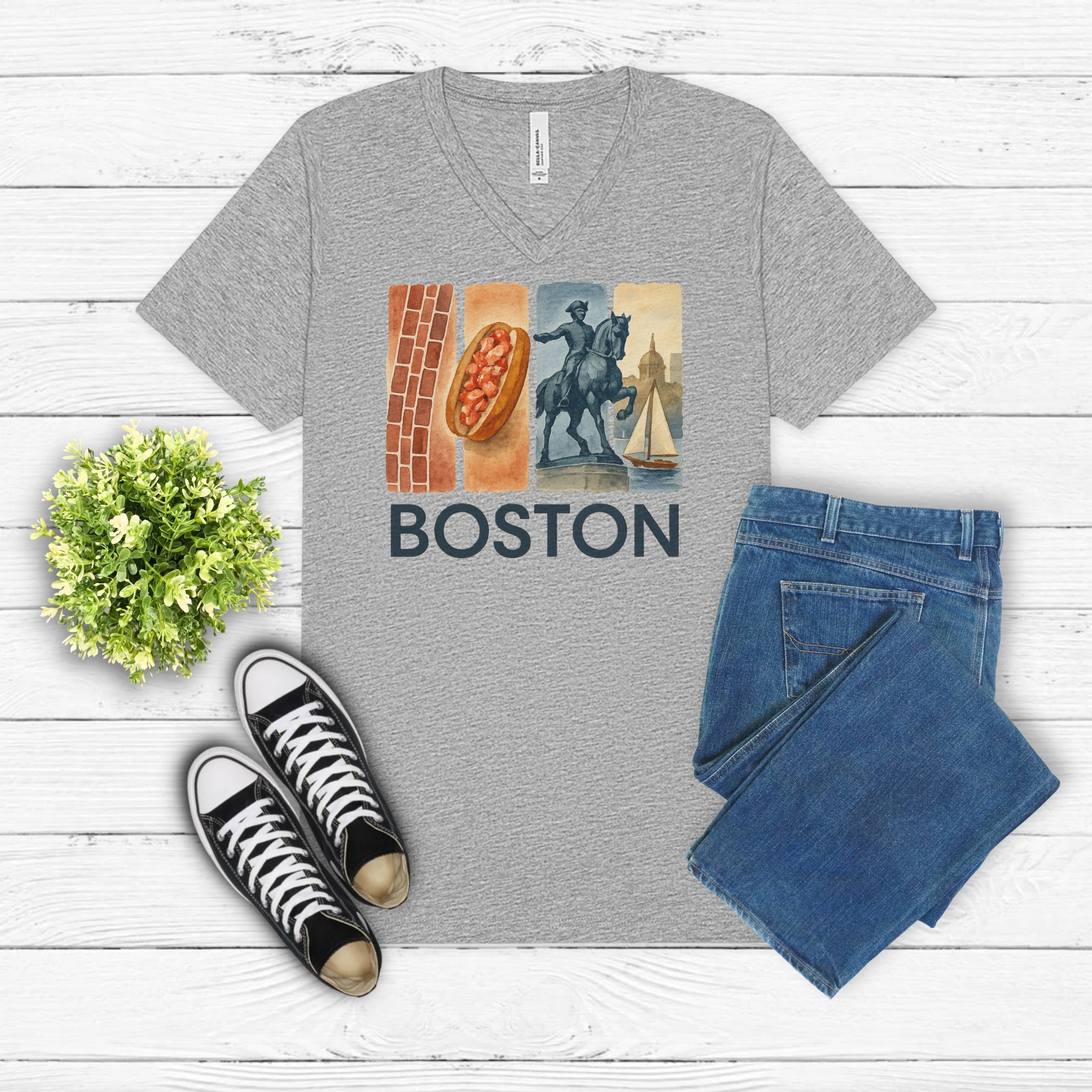 Boston Brushstroke Watercolor V-Neck Shirt