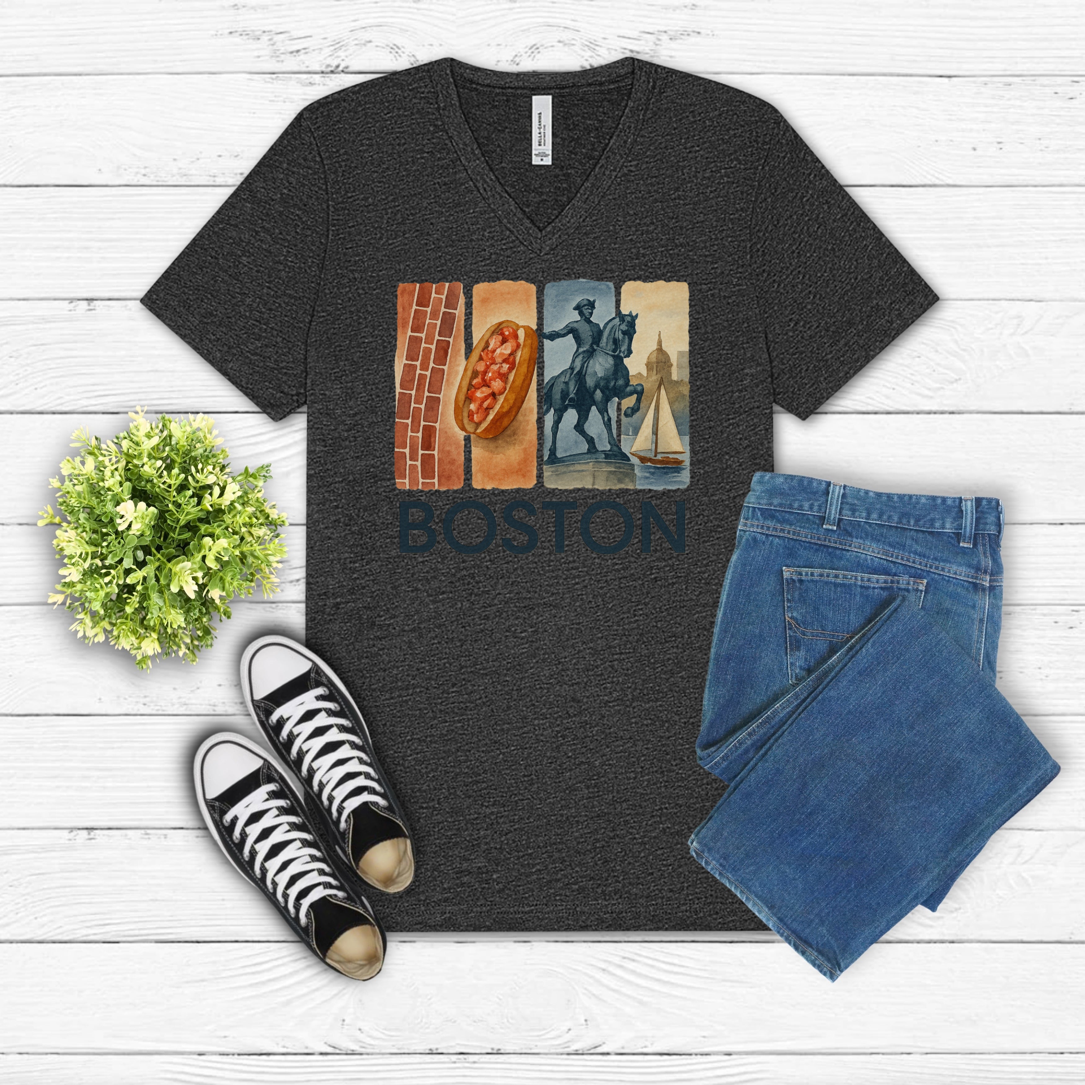 Boston Brushstroke Watercolor V-Neck Shirt