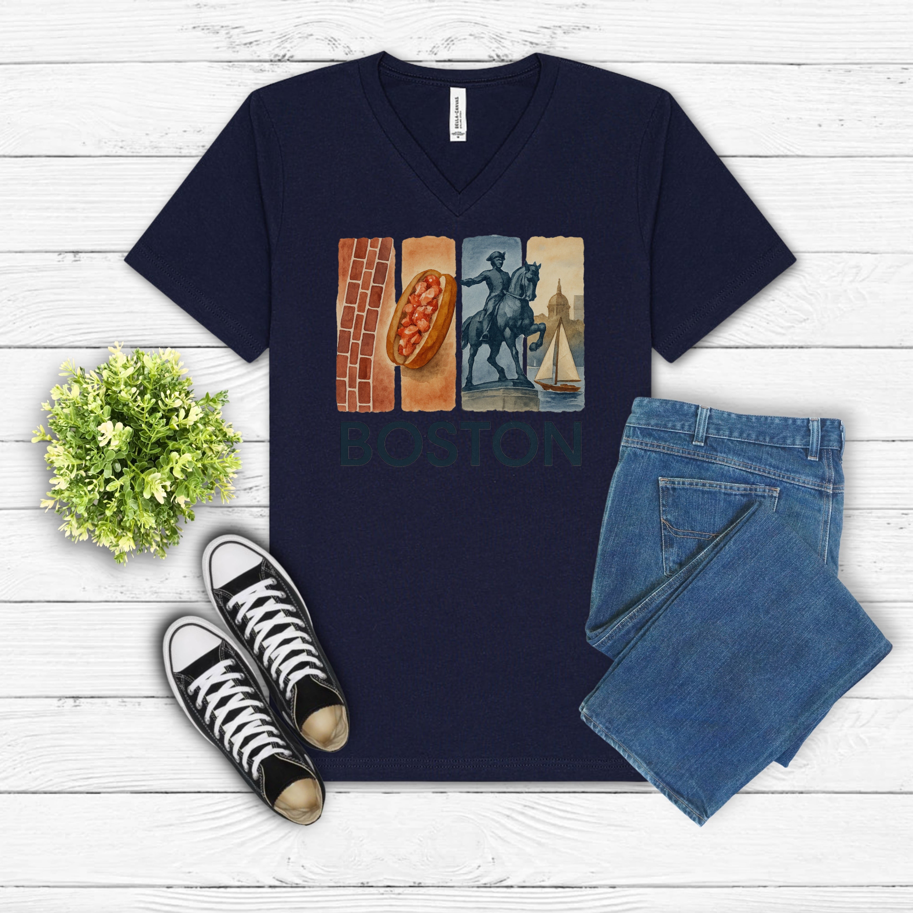 Boston Brushstroke Watercolor V-Neck Shirt