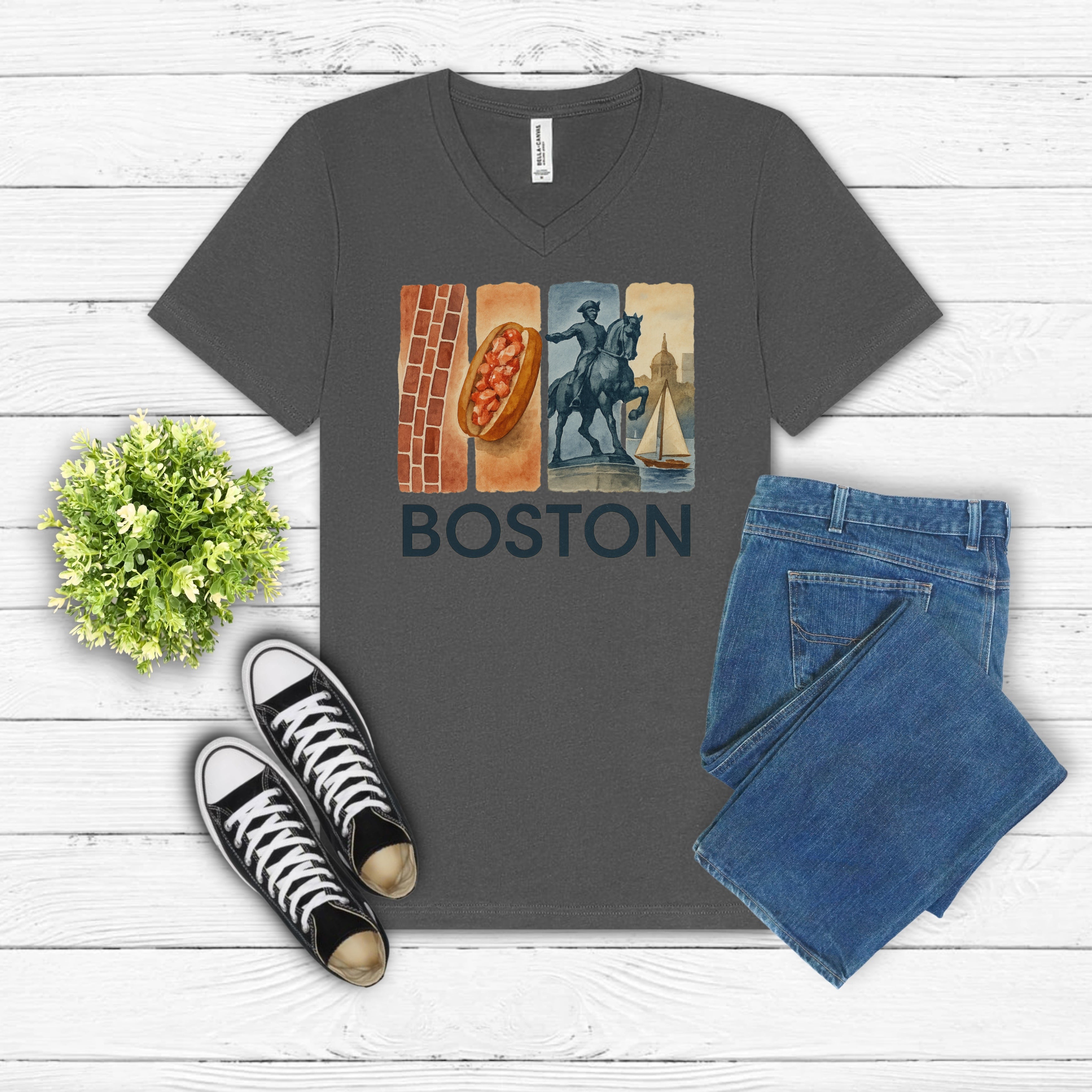 Boston Brushstroke Watercolor V-Neck Shirt