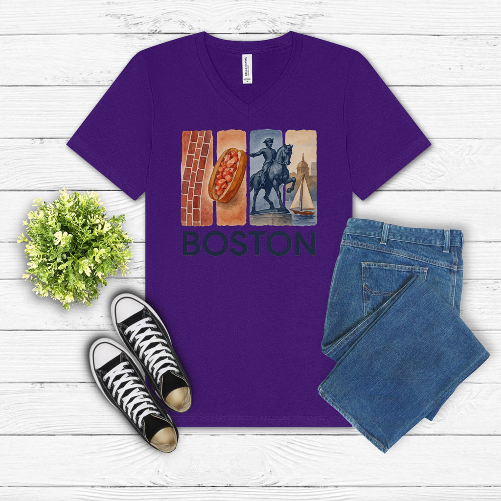 Boston Brushstroke Watercolor V-Neck Shirt