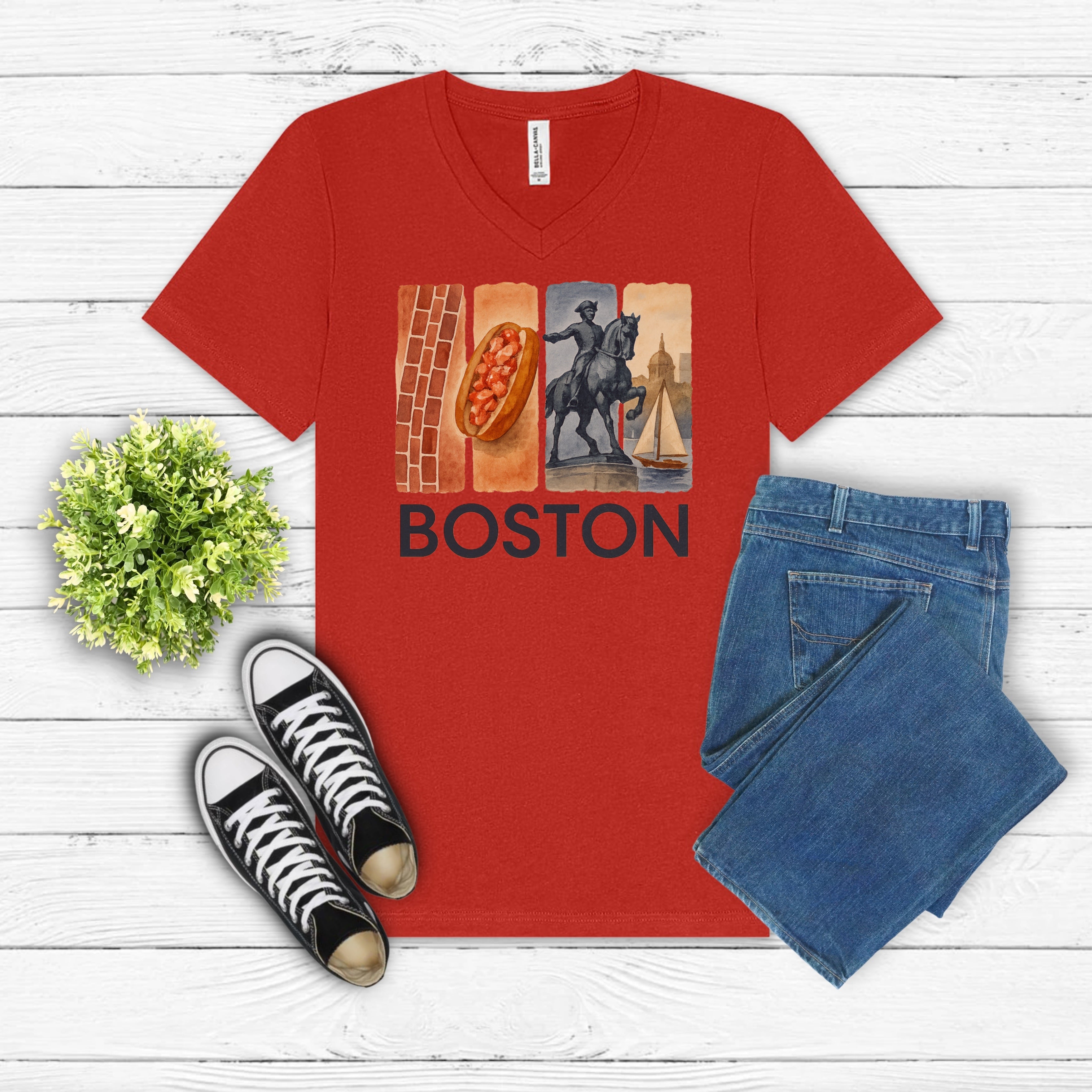 Boston Brushstroke Watercolor V-Neck Shirt