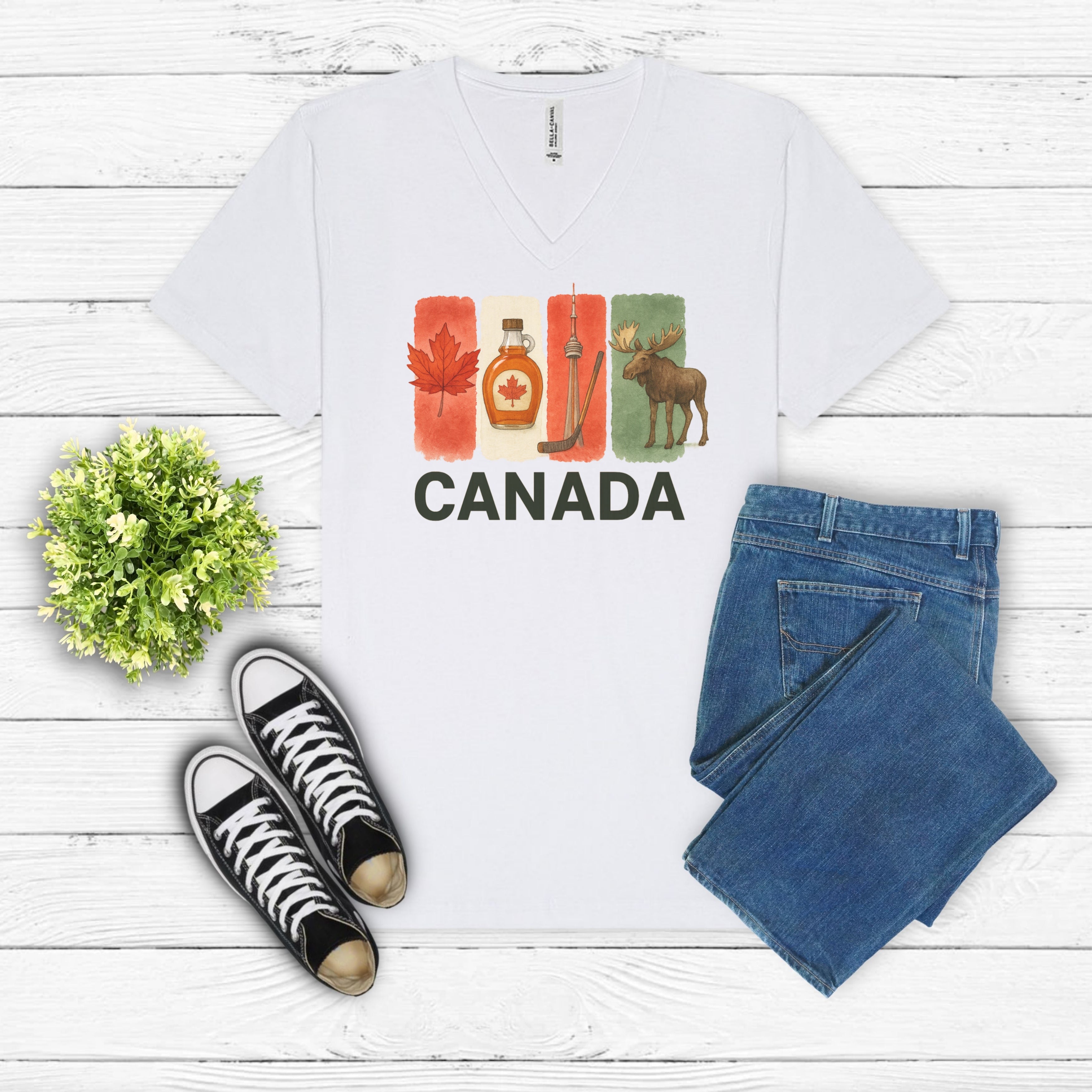 Canada Brushstroke Watercolor V-Neck Shirt