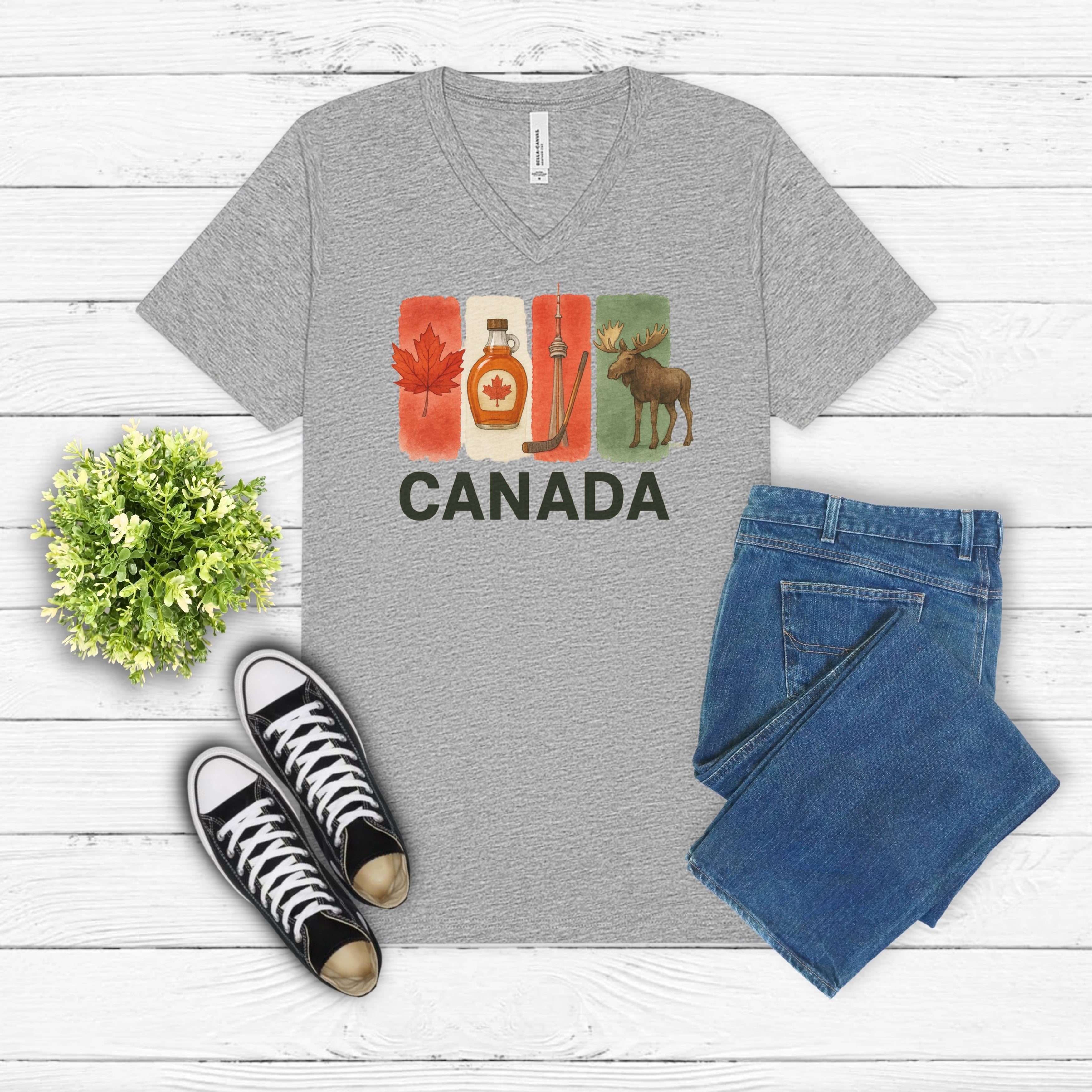 Canada Brushstroke Watercolor V-Neck Shirt